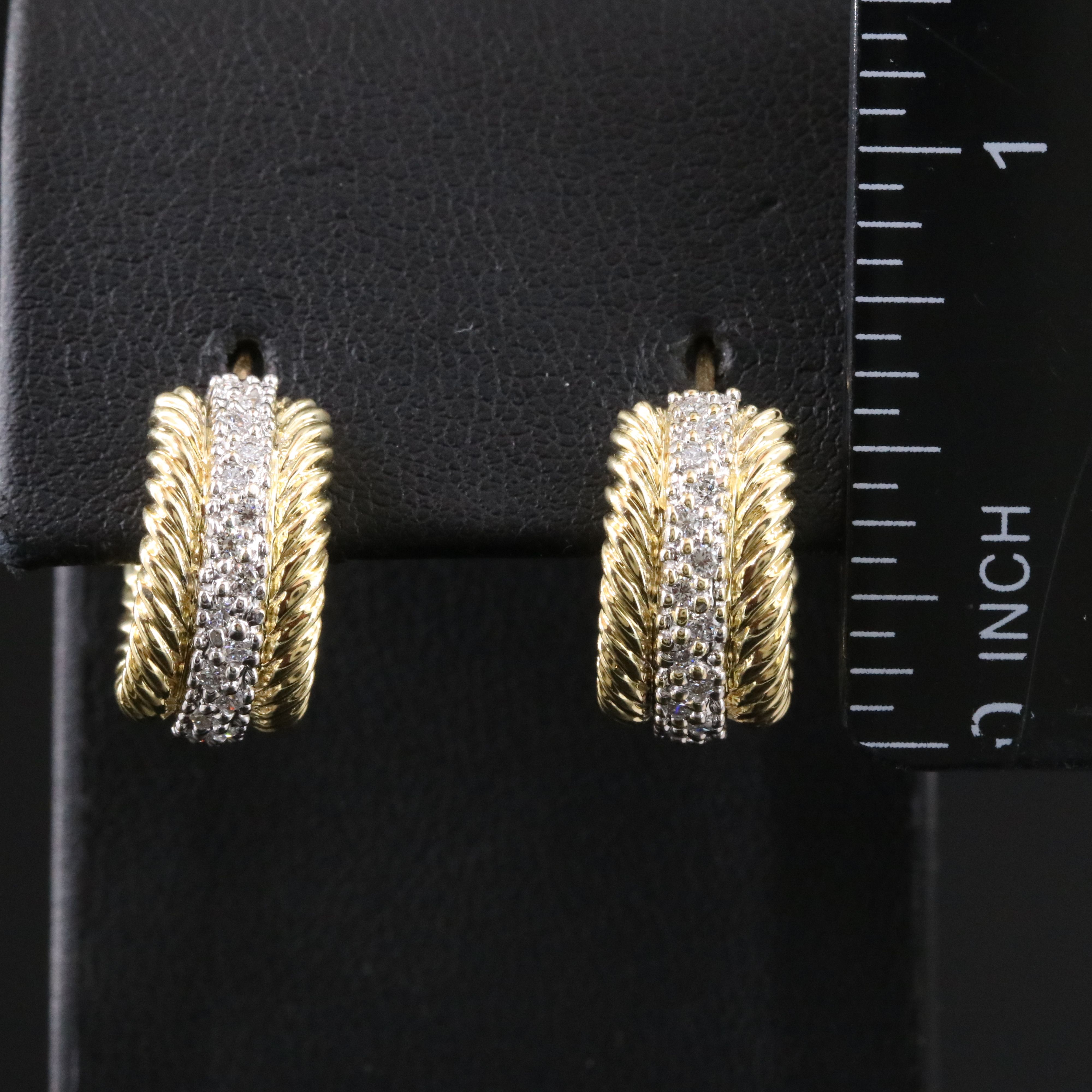 David Yurman 18K 0.38 CTW Diamond Huggie Hoop Earrings