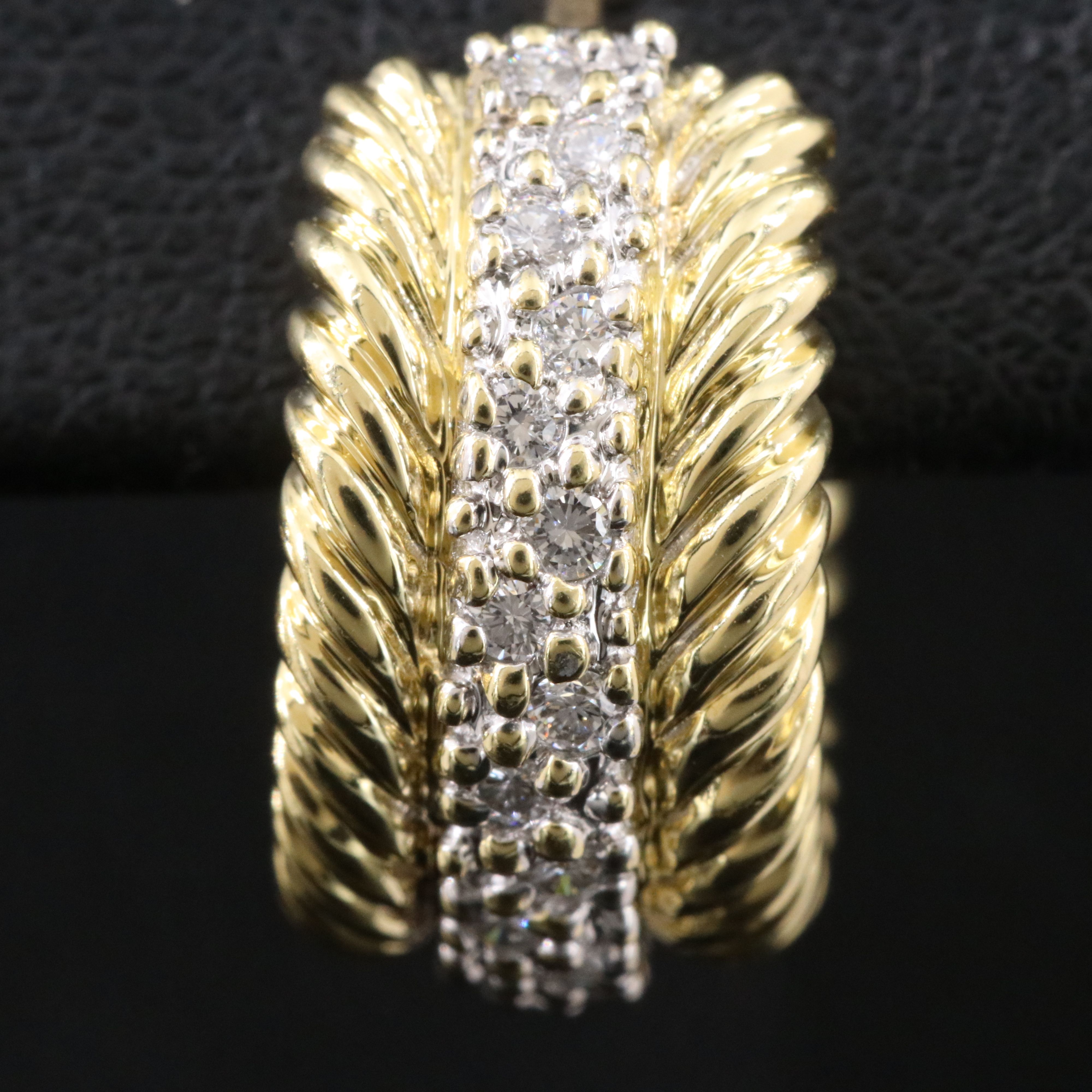 David Yurman 18K 0.38 CTW Diamond Huggie Hoop Earrings