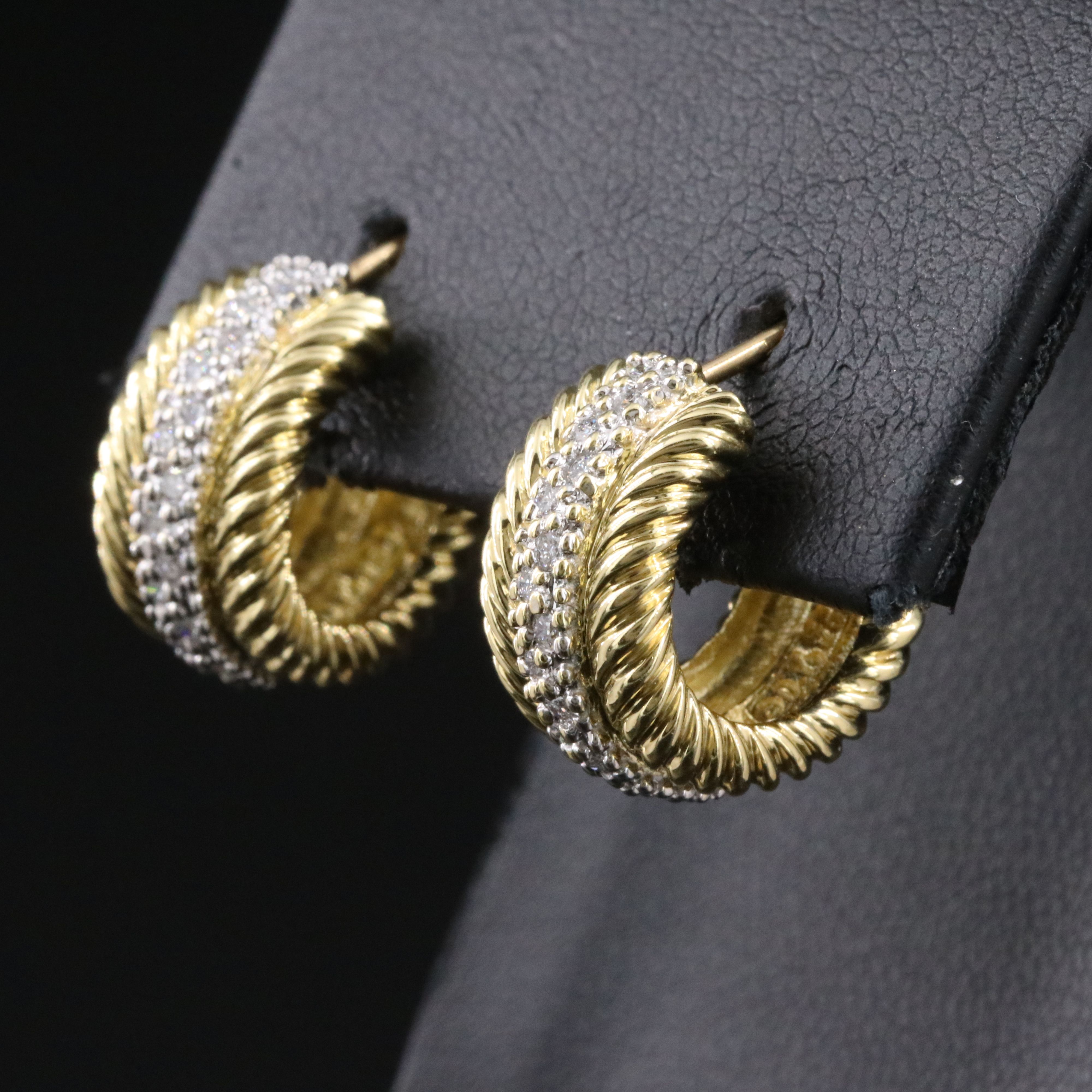 David Yurman 18K 0.38 CTW Diamond Huggie Hoop Earrings