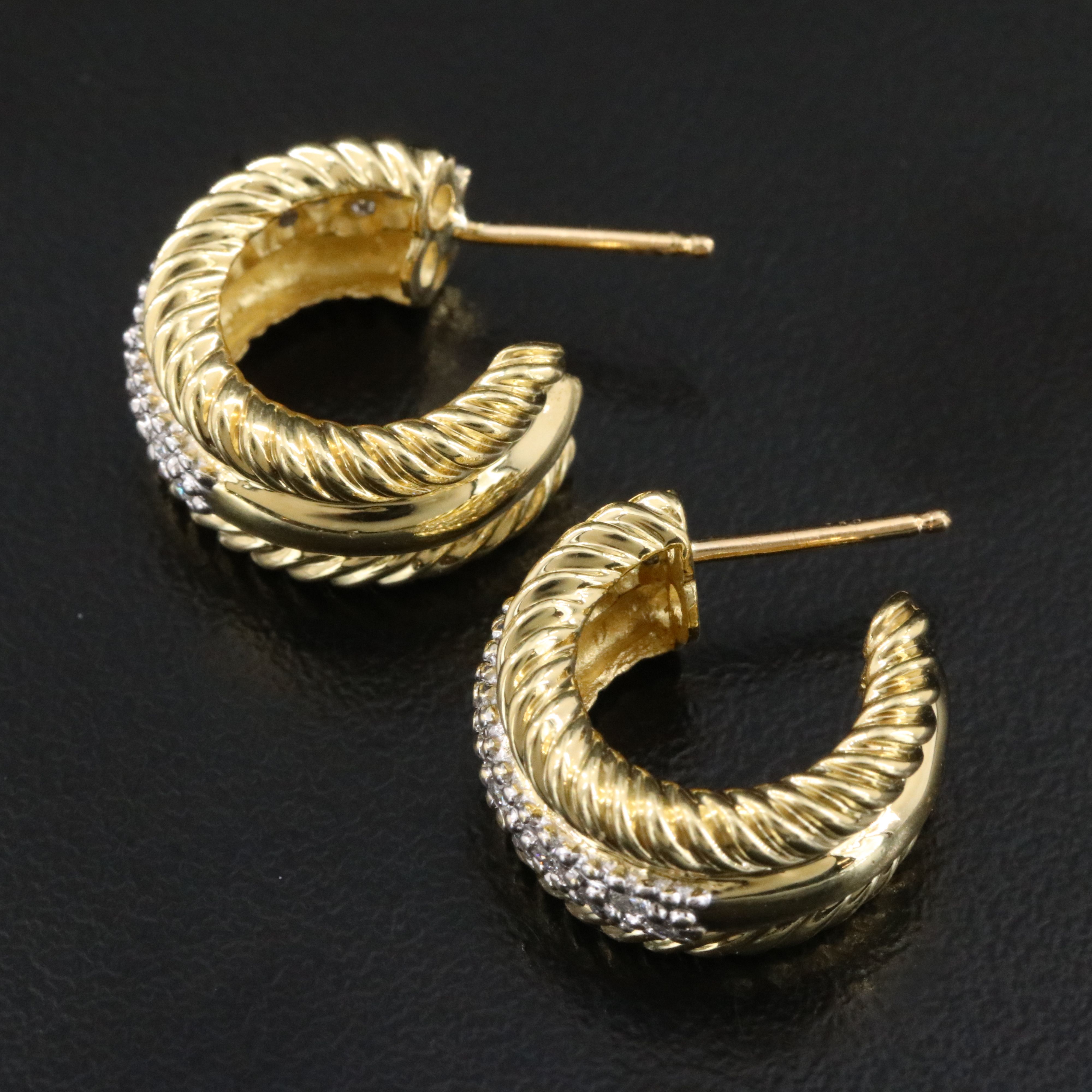 David Yurman 18K 0.38 CTW Diamond Huggie Hoop Earrings