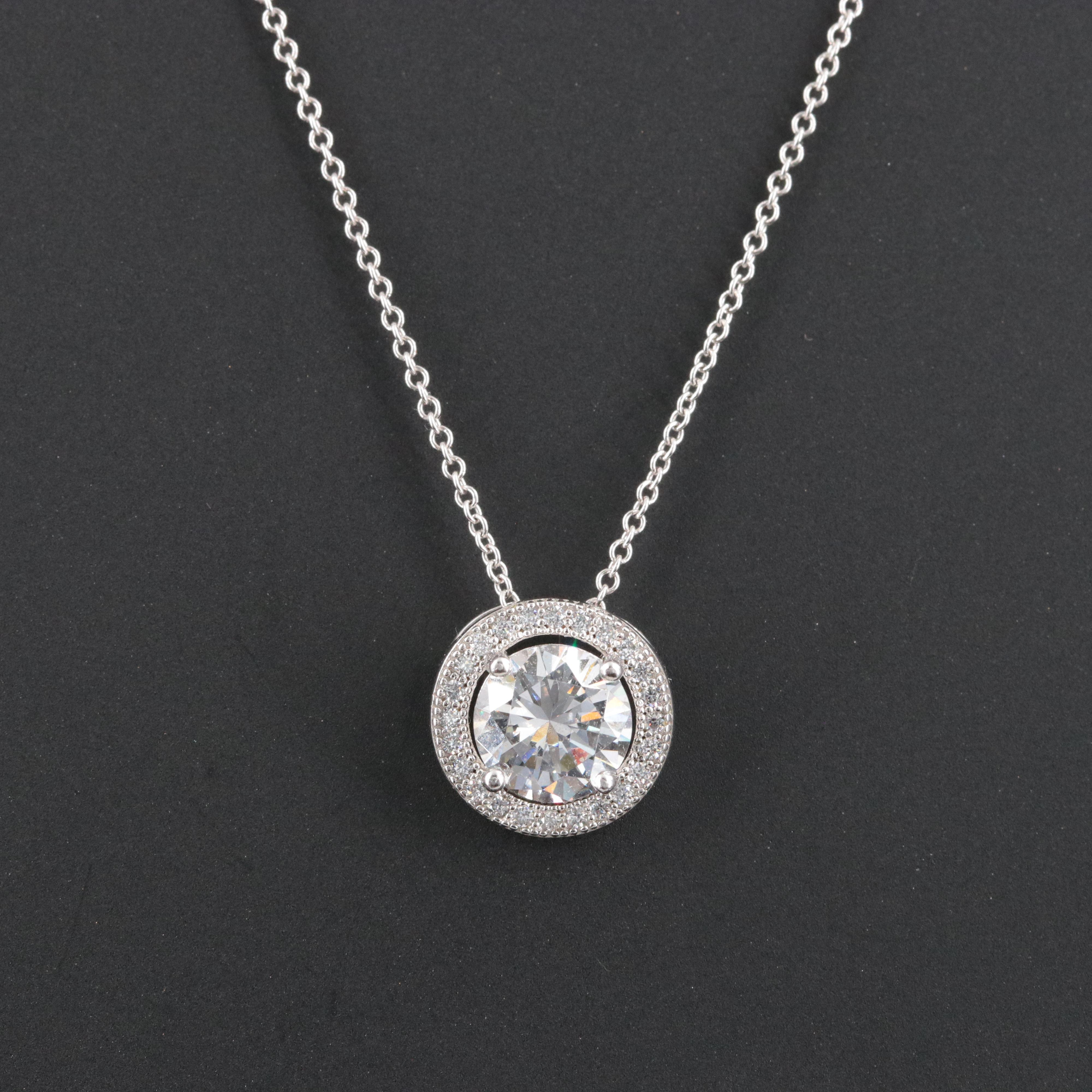 Sterling CZ Pendant on 14K Chain Necklace