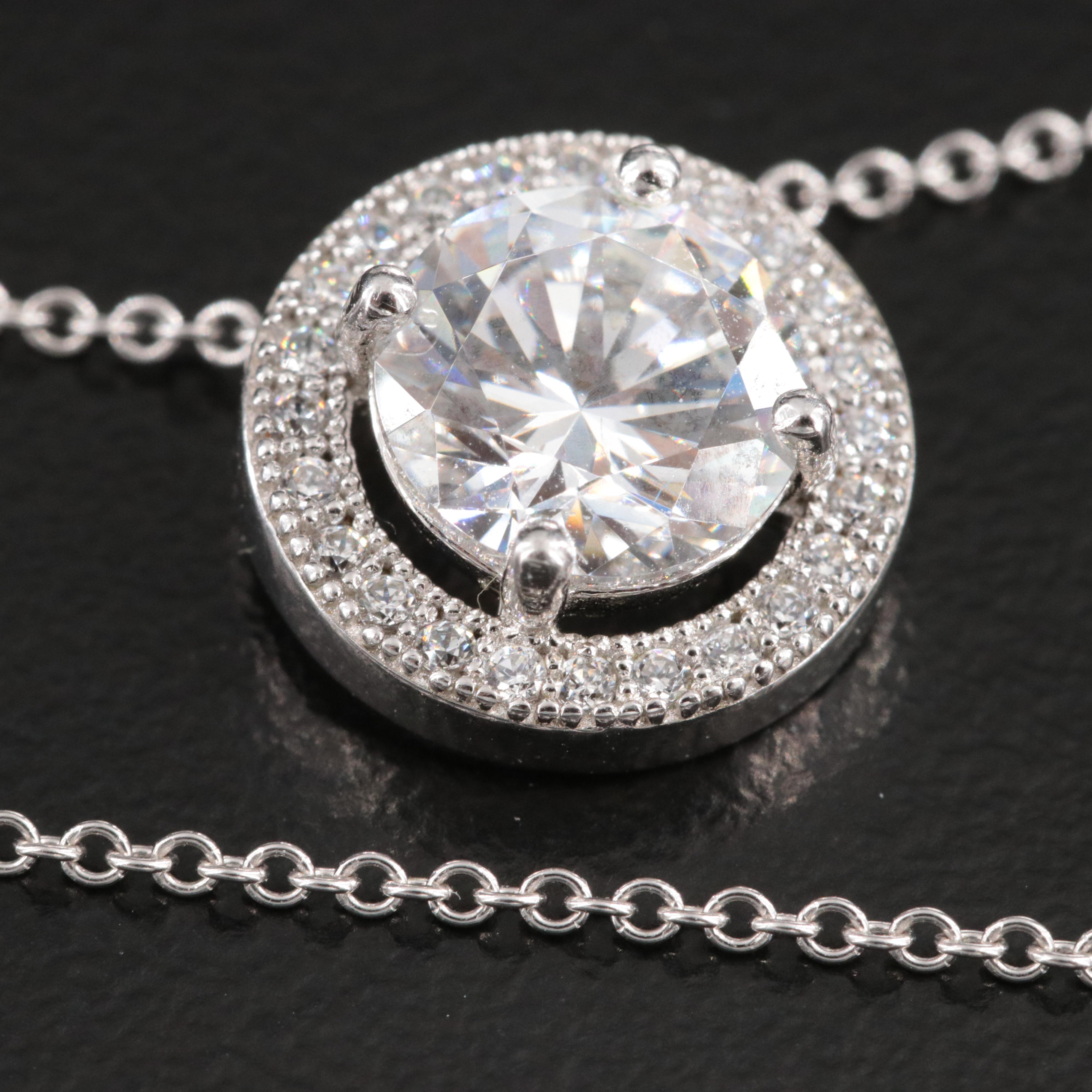 Sterling CZ Pendant on 14K Chain Necklace