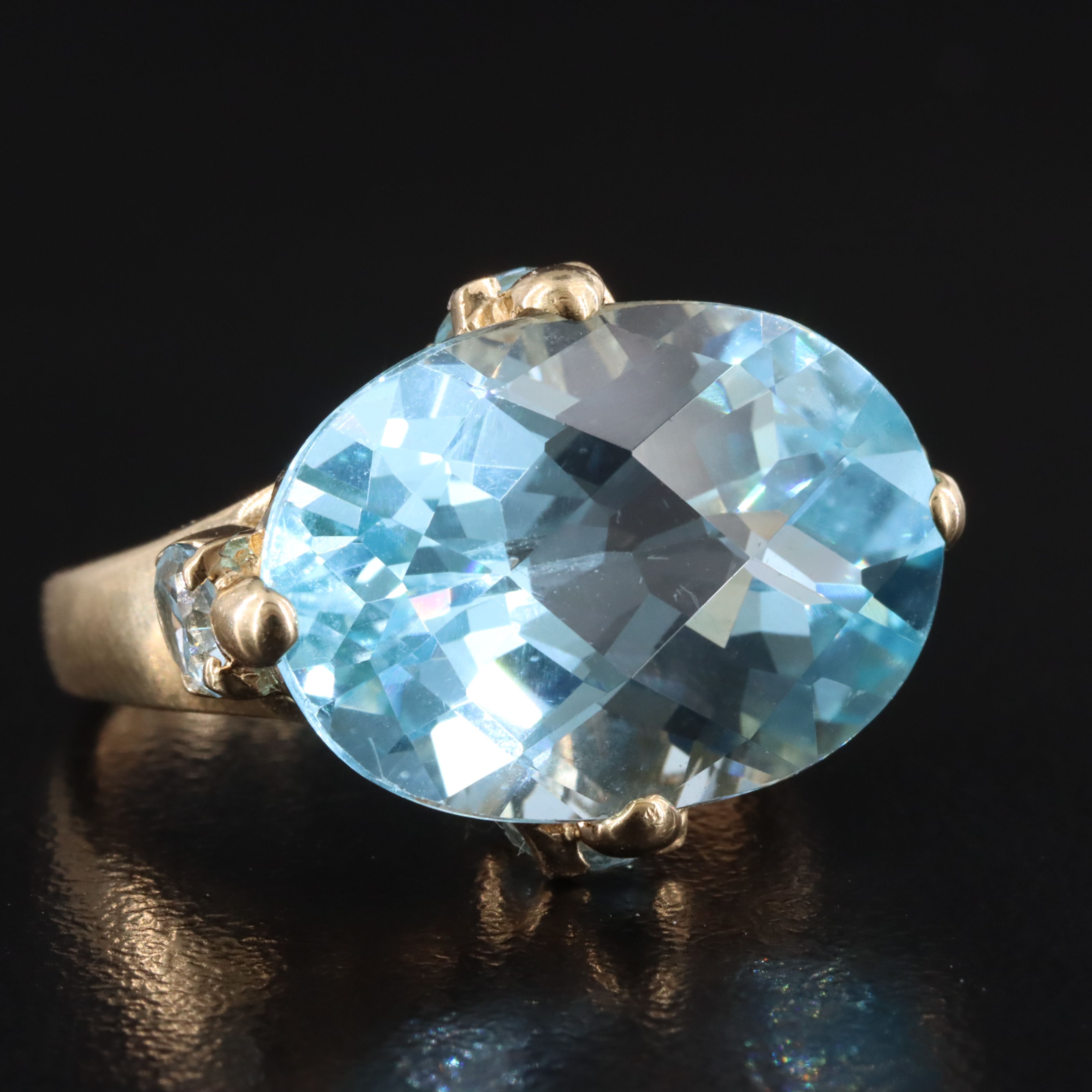 14K 15 CT Blue Topaz East-West Ring with Blue Topaz Accents