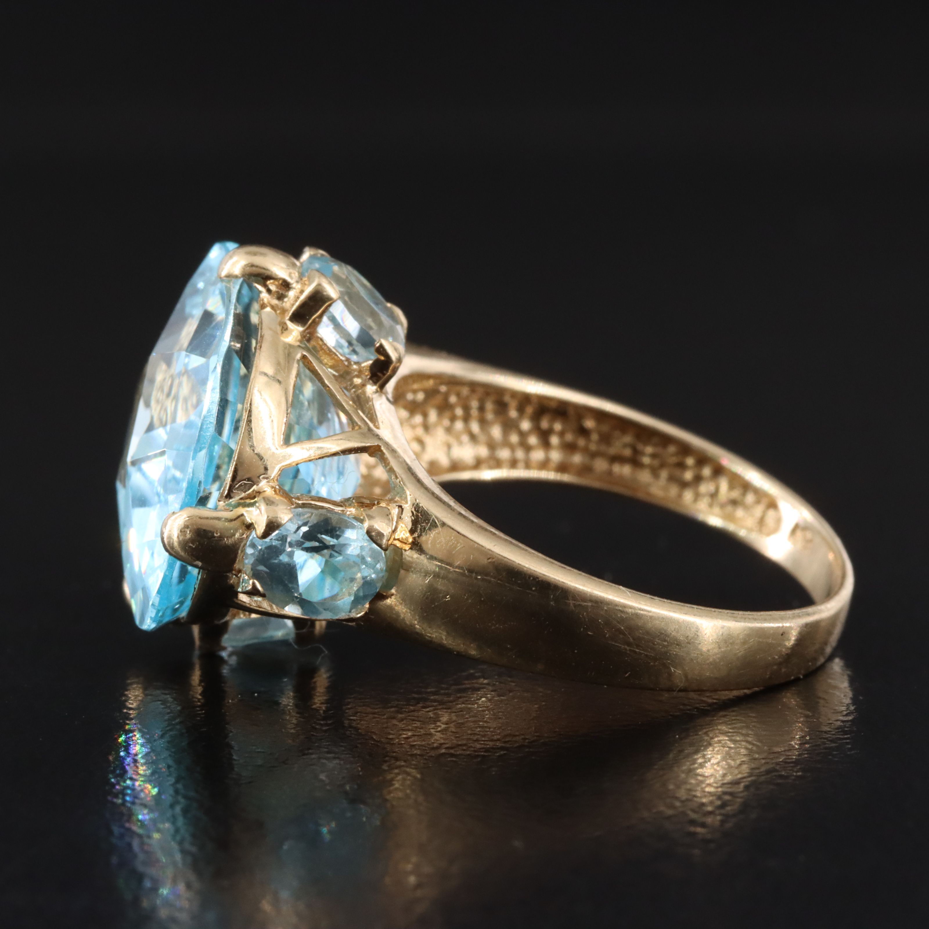 14K 15 CT Blue Topaz East-West Ring with Blue Topaz Accents