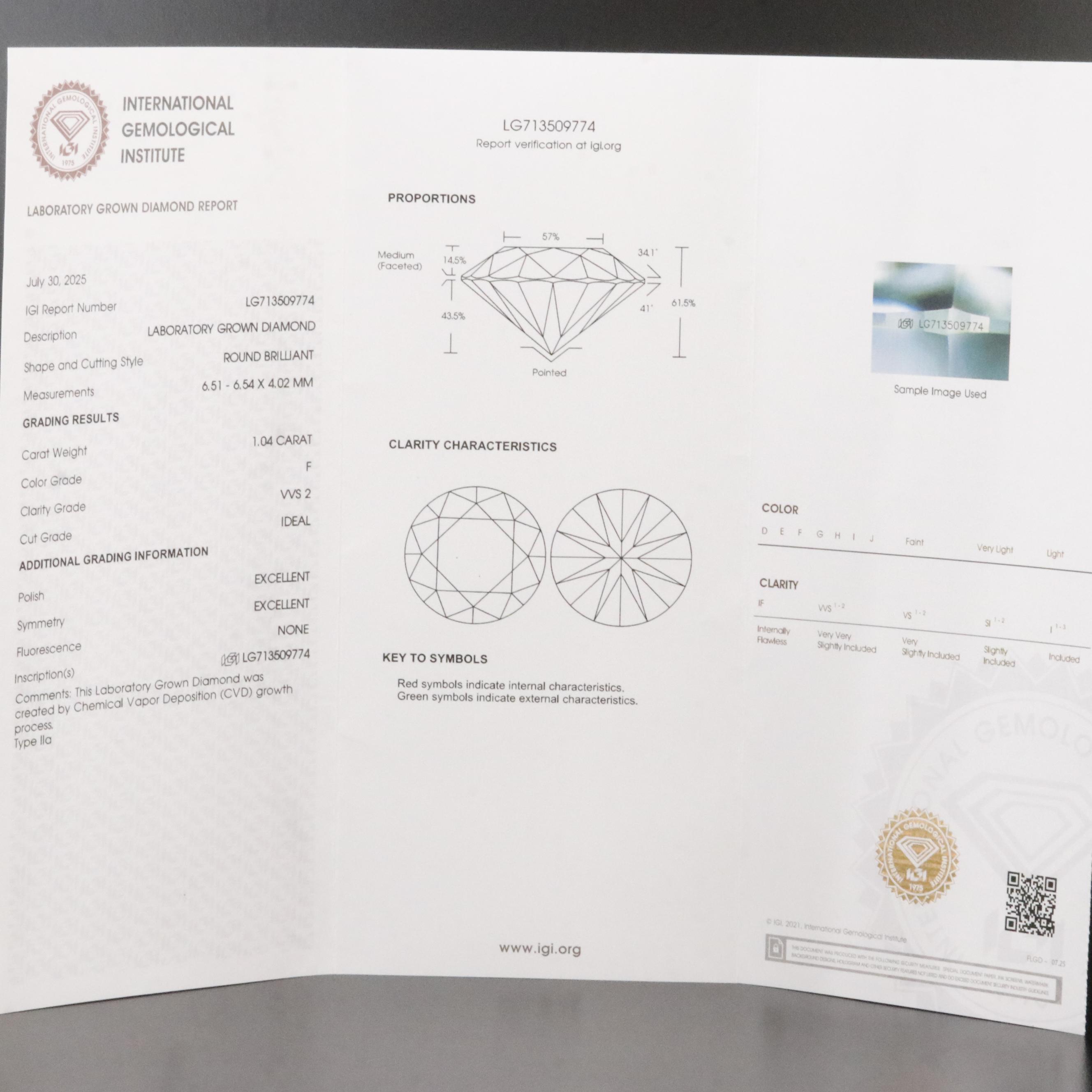 14K 1.04 CT Lab Grown Diamond Solitaire Pendant with IGI Report