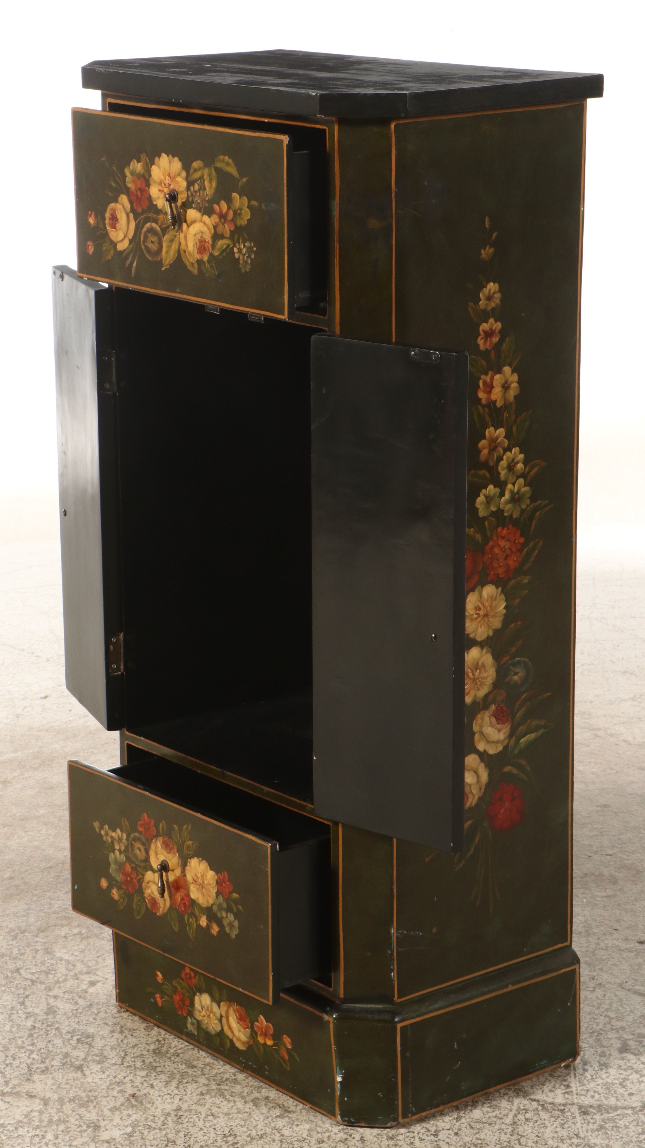 Hand-Painted Cabinet with Decorative Floral Arrangements