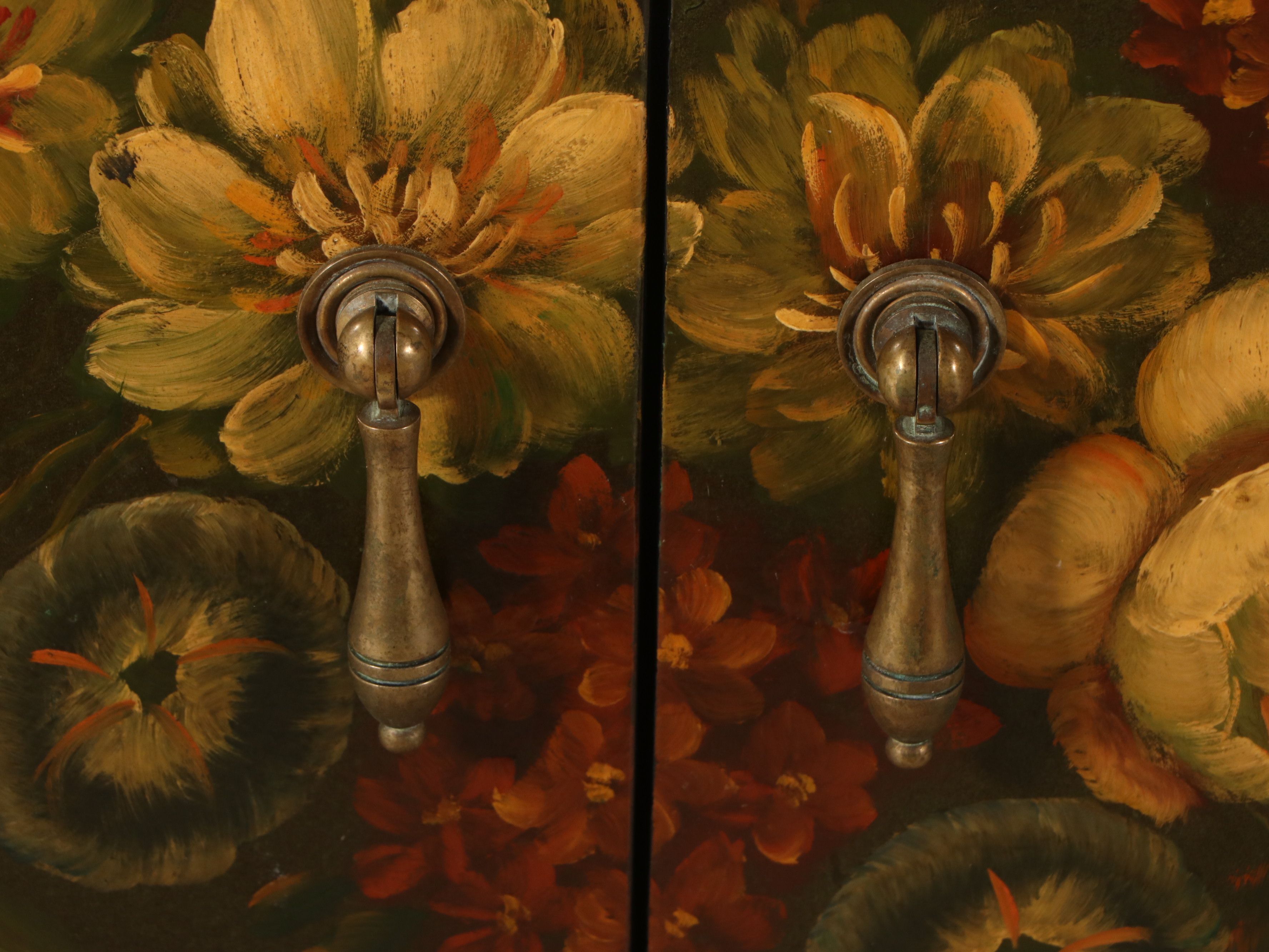 Hand-Painted Cabinet with Decorative Floral Arrangements