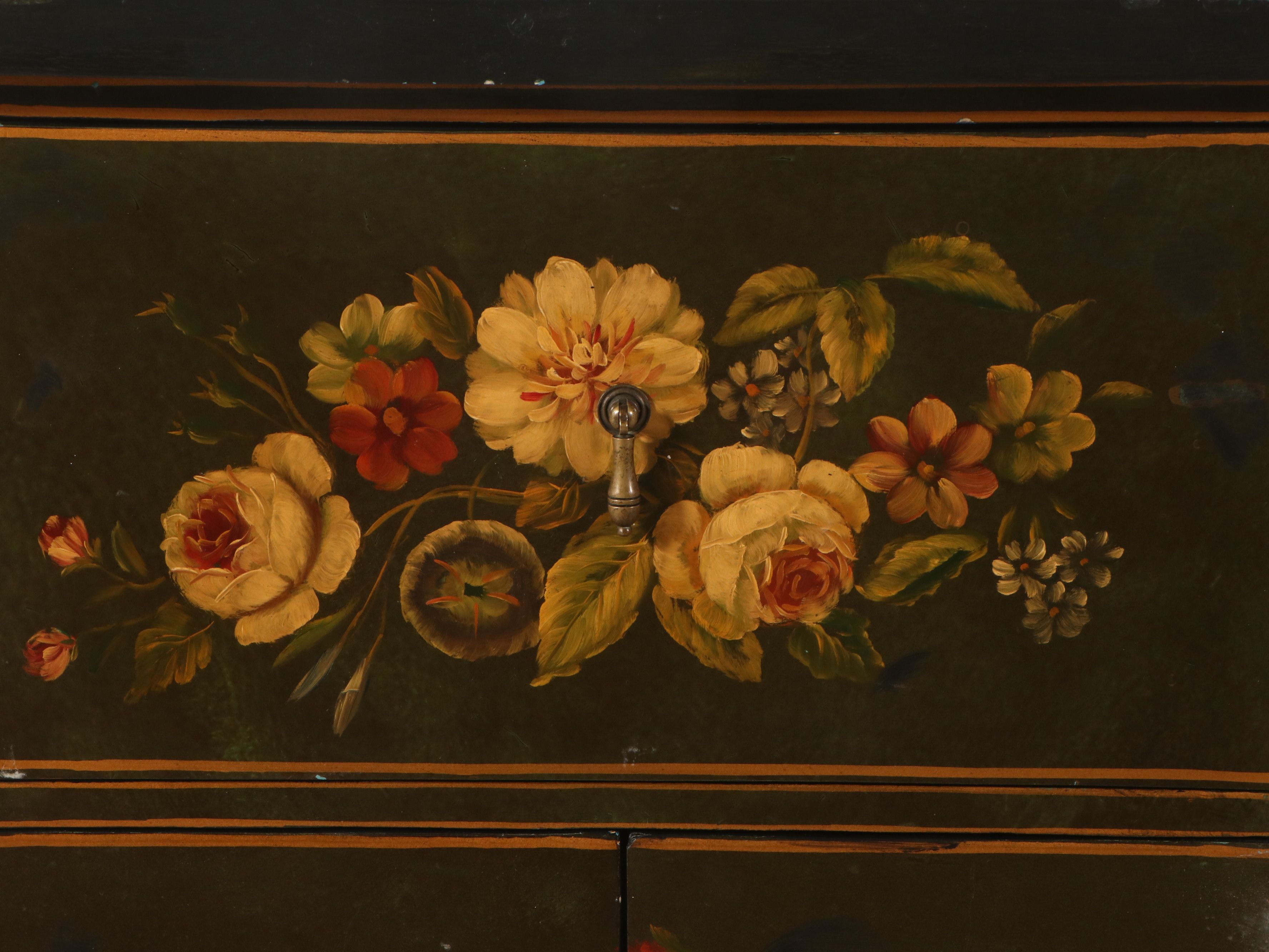 Hand-Painted Cabinet with Decorative Floral Arrangements