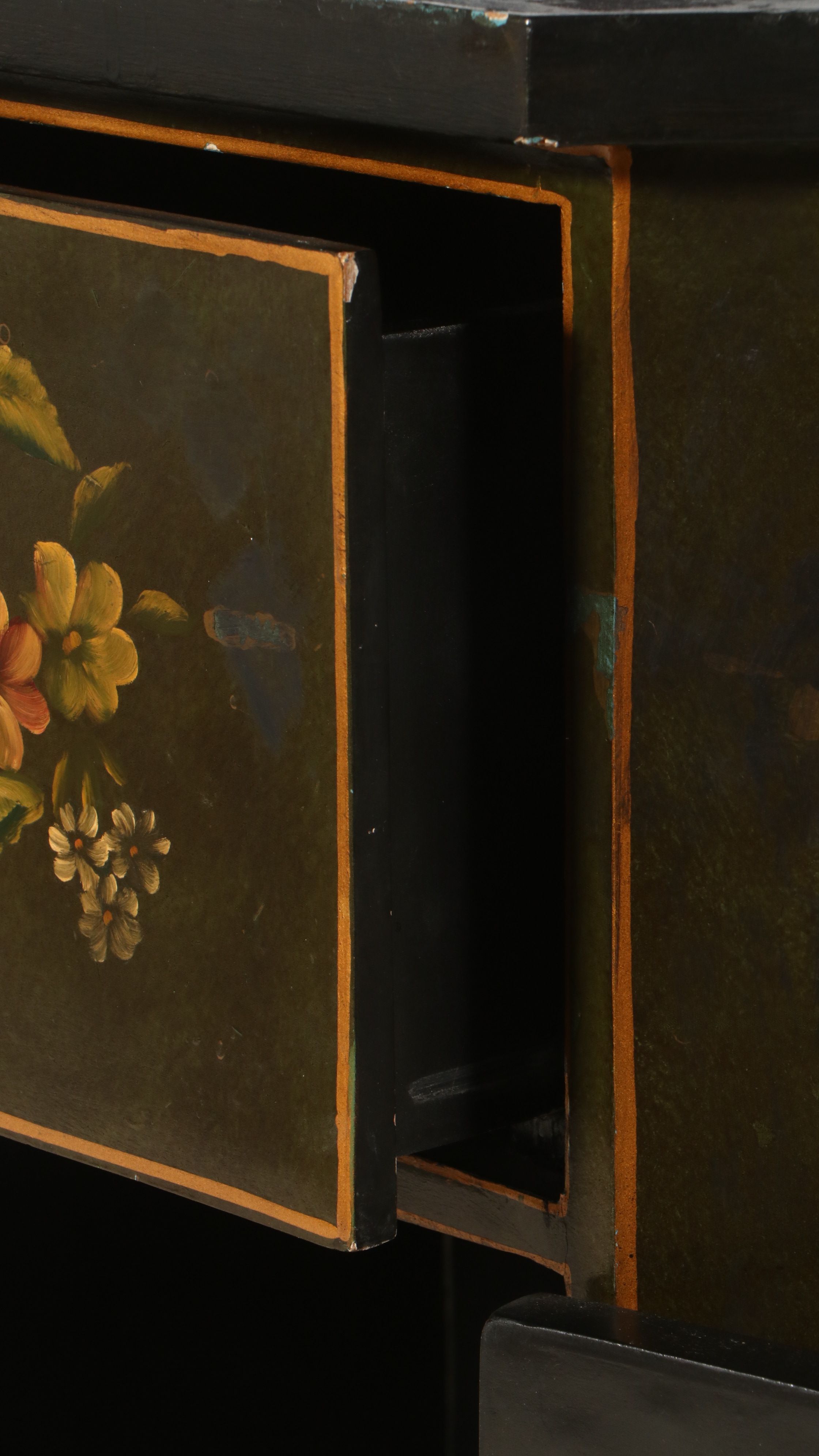 Hand-Painted Cabinet with Decorative Floral Arrangements