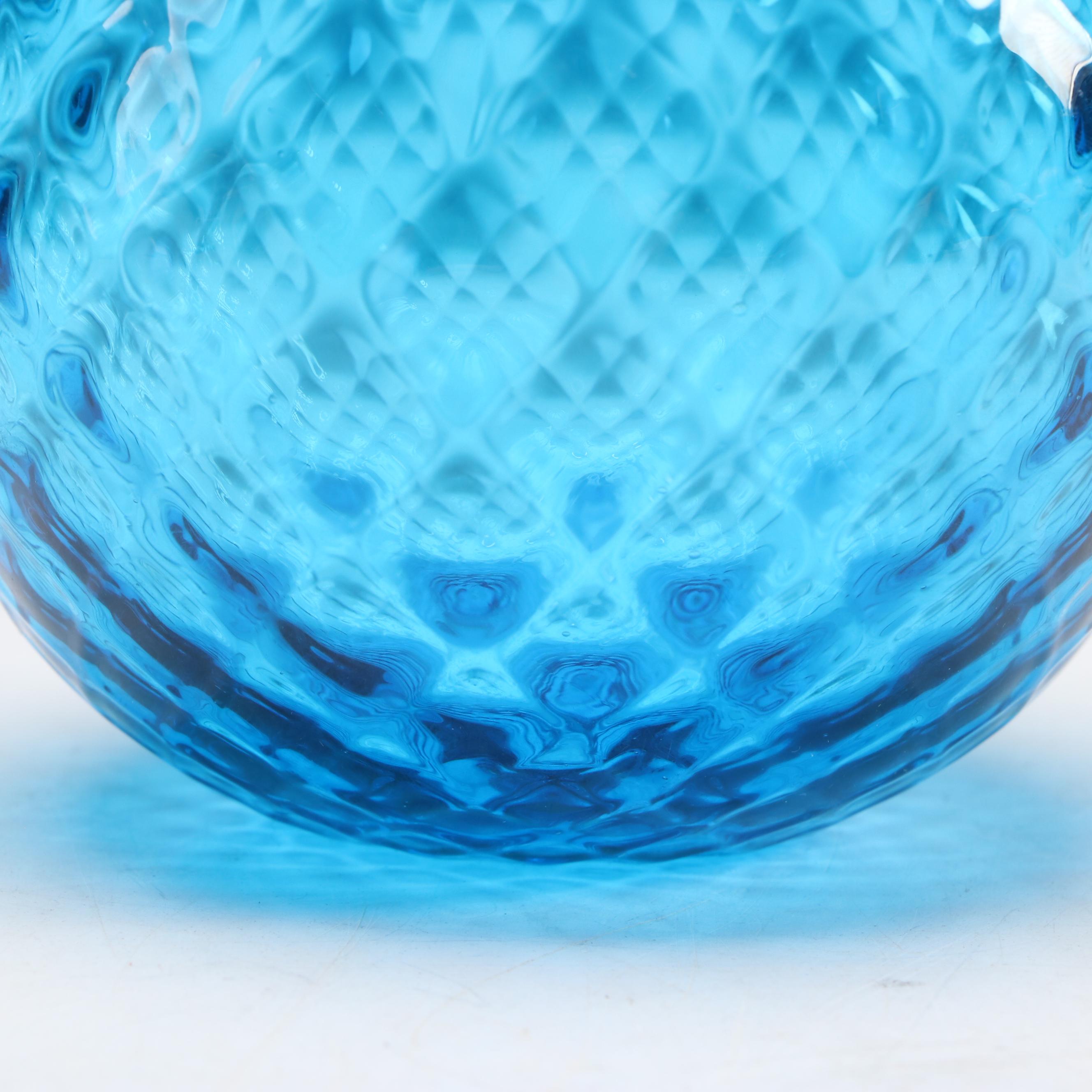 Venini Monofiori Balloton Blue Art Glass with Red Rim Vase, 2016