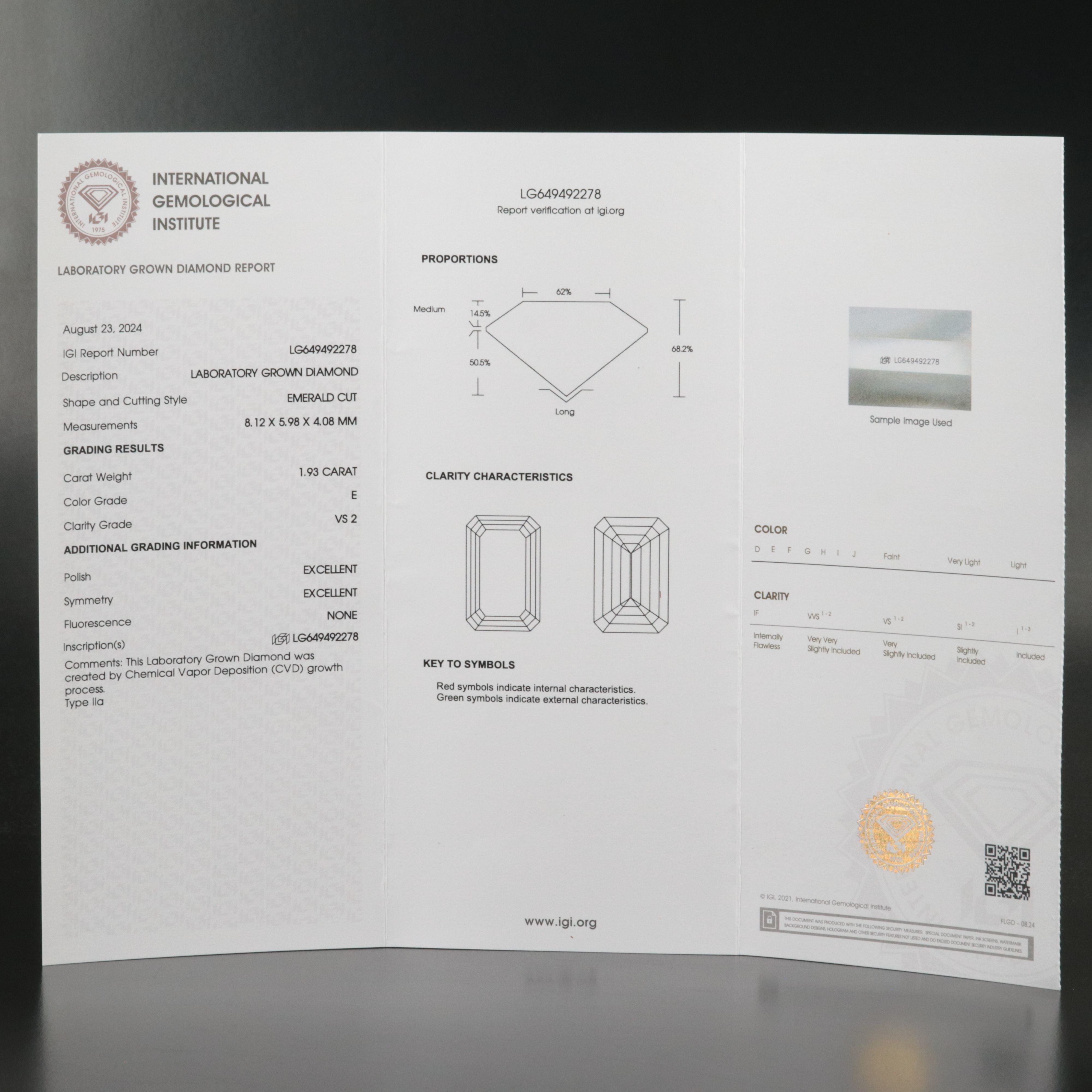 Loose 1.93 CT Lab Grown Diamond with IGI Report