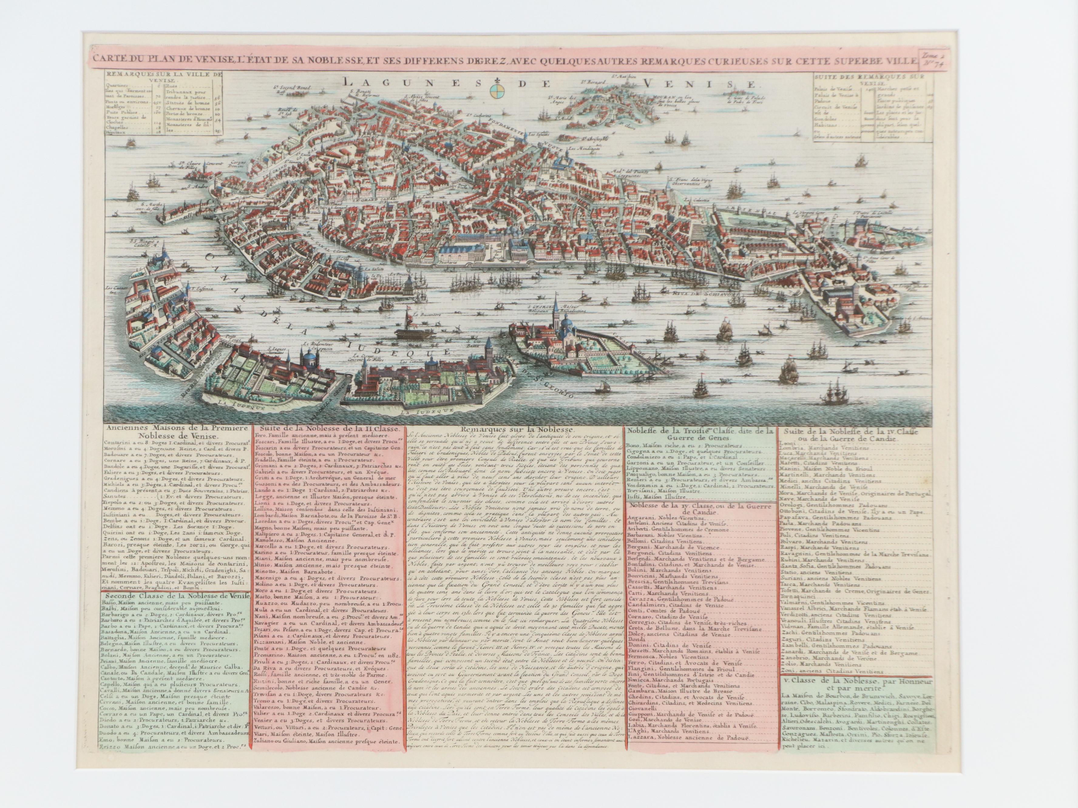 Hand-Colored Map Engraving "Carte du plan de Venise..." 18th Century