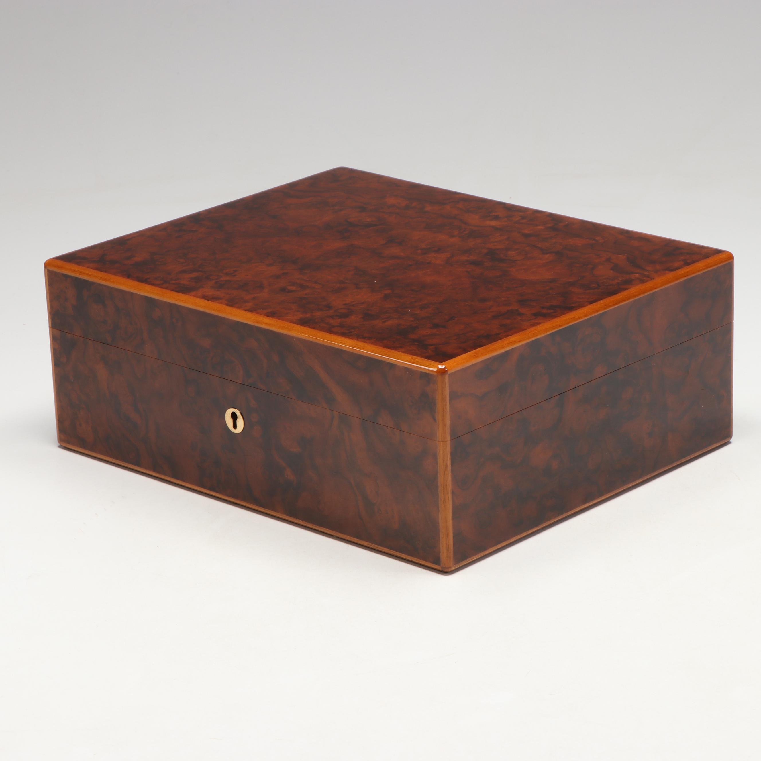 Elie Bleu Walnut Burl Wood 50-110 Cigar Desktop Humidor