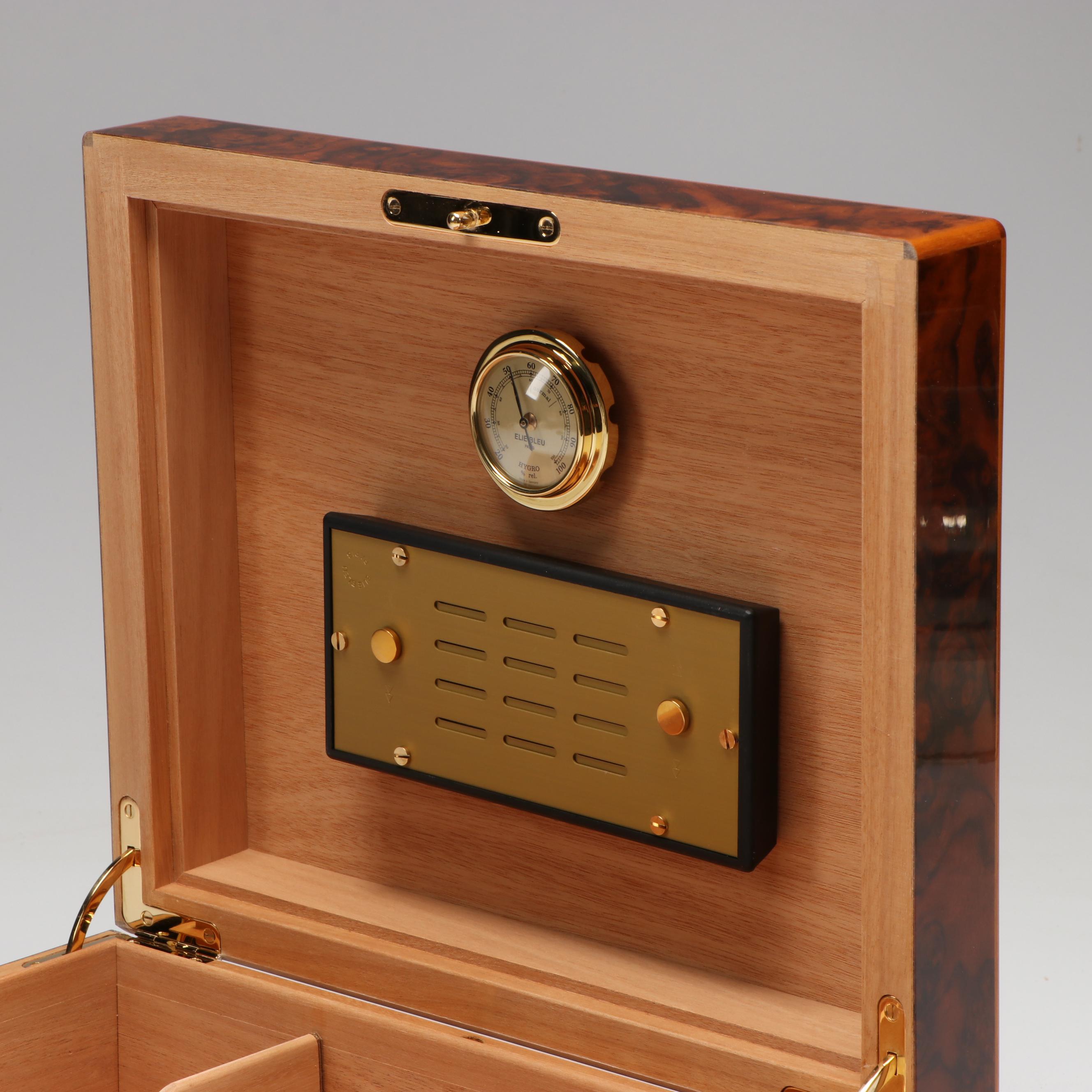 Elie Bleu Walnut Burl Wood 50-110 Cigar Desktop Humidor