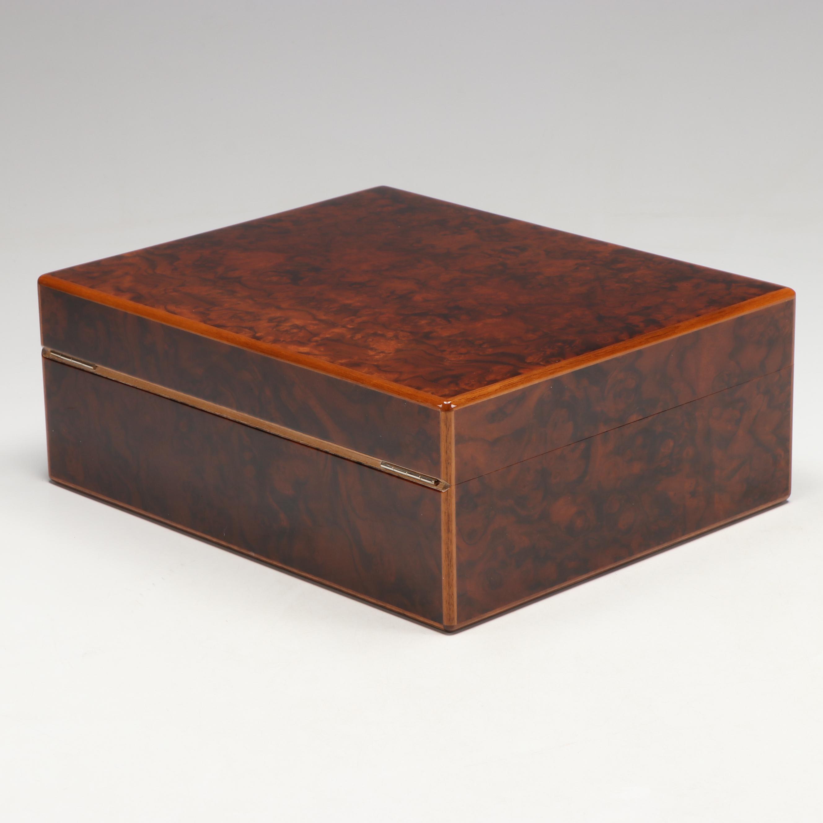 Elie Bleu Walnut Burl Wood 50-110 Cigar Desktop Humidor