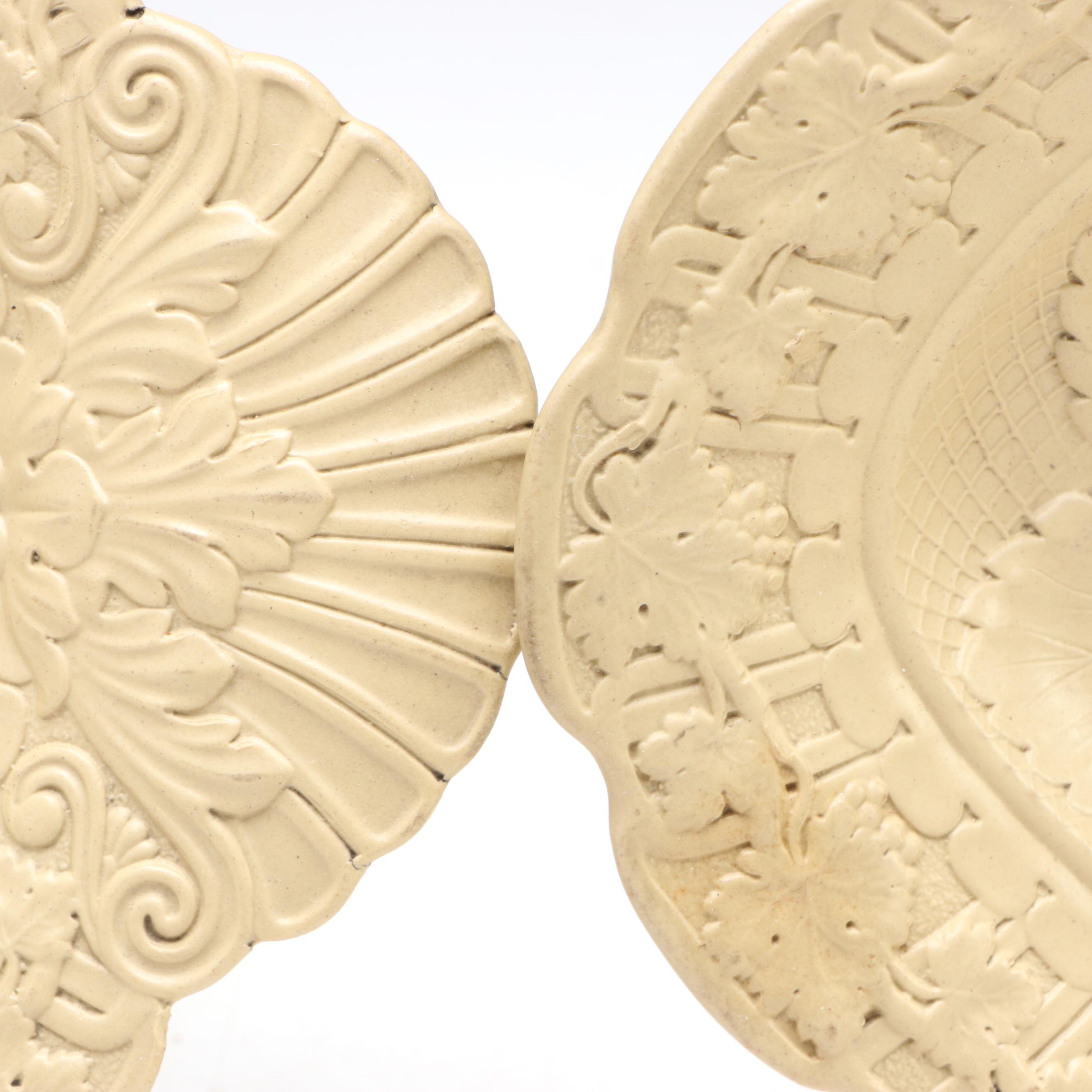 Pair of English Drabware Molded Vine and Leaf Dessert Dishes