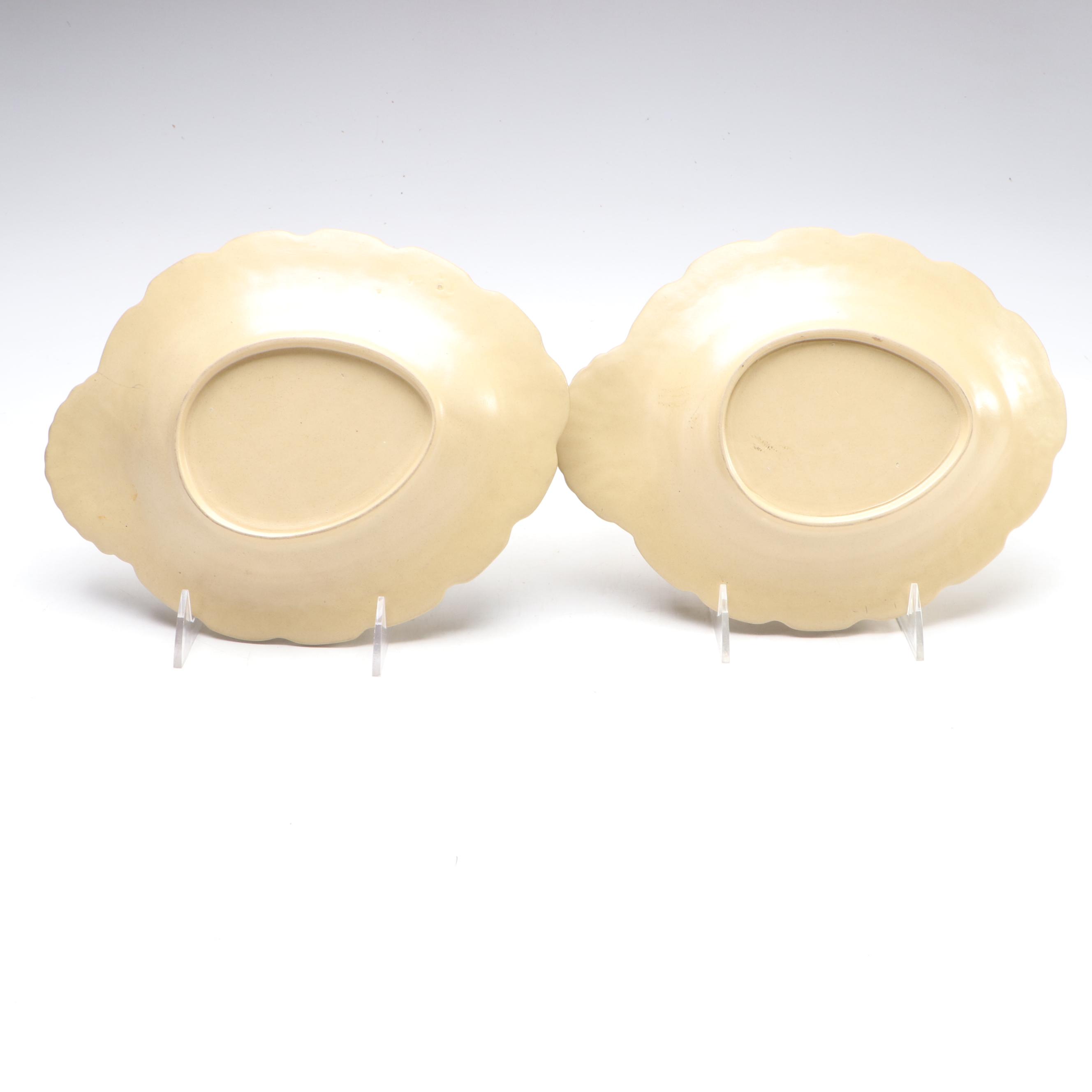 Pair of English Drabware Molded Vine and Leaf Dessert Dishes