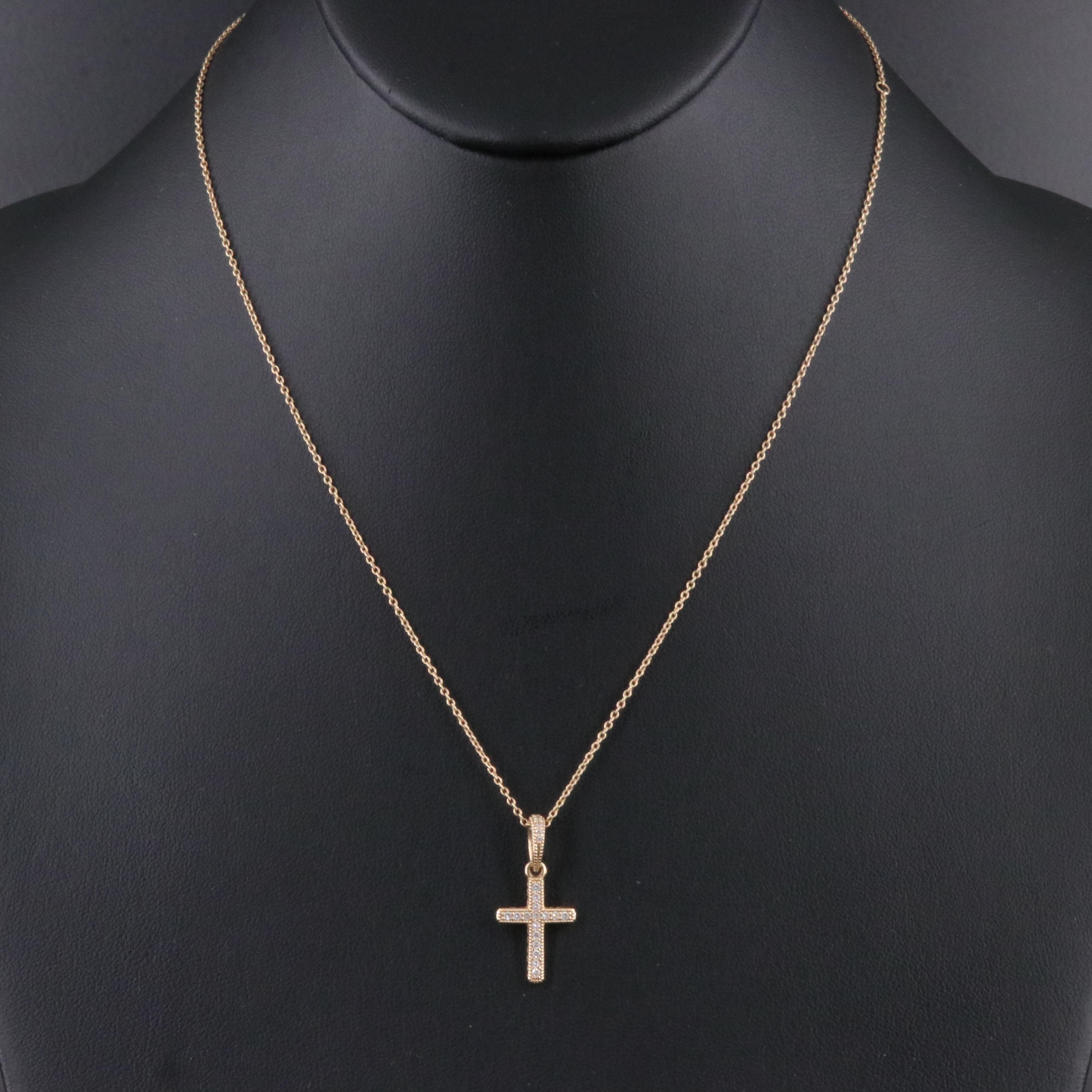 Pandora 14K CZ Cross Pendant Necklace