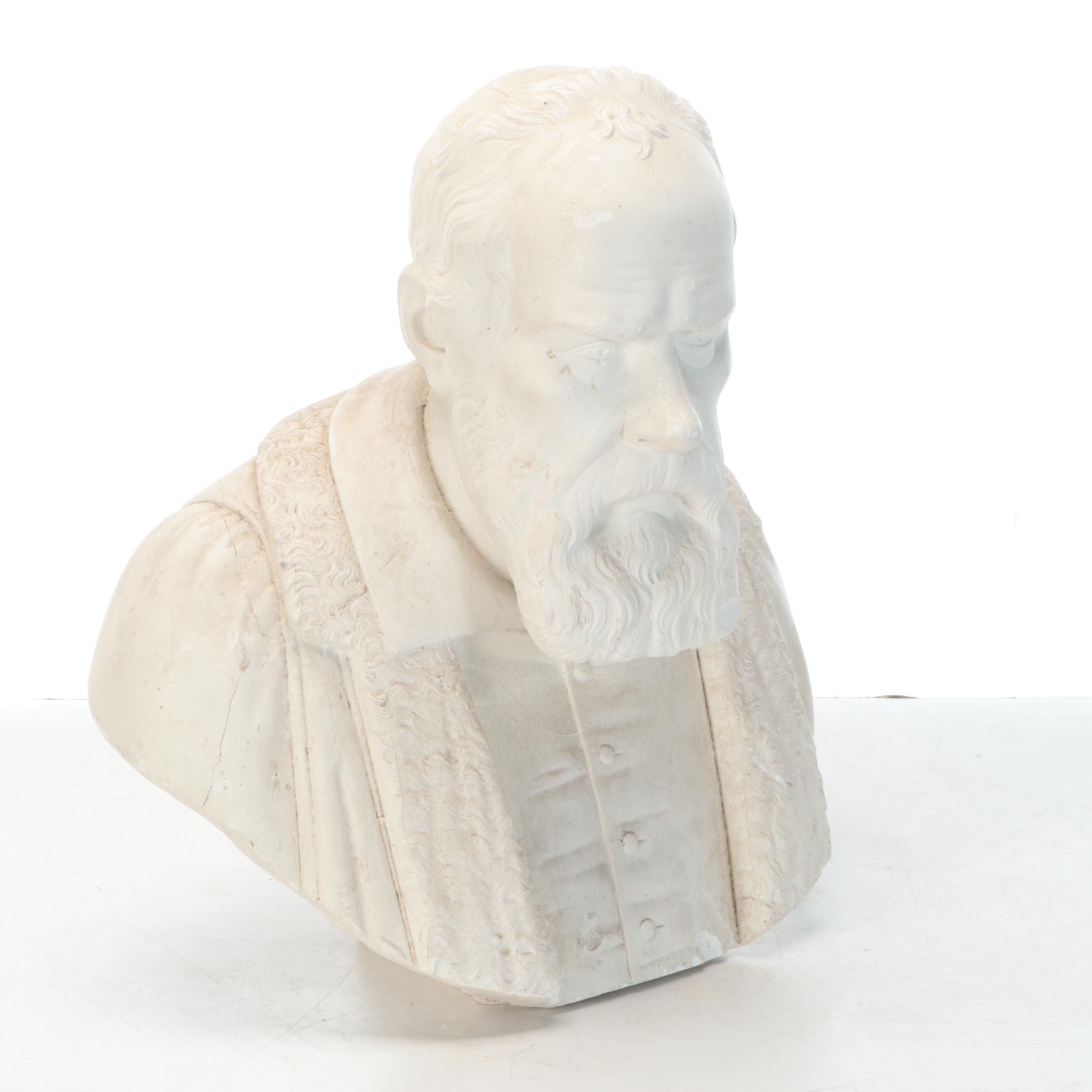19th Century Cast Plaster Bust of Galileo