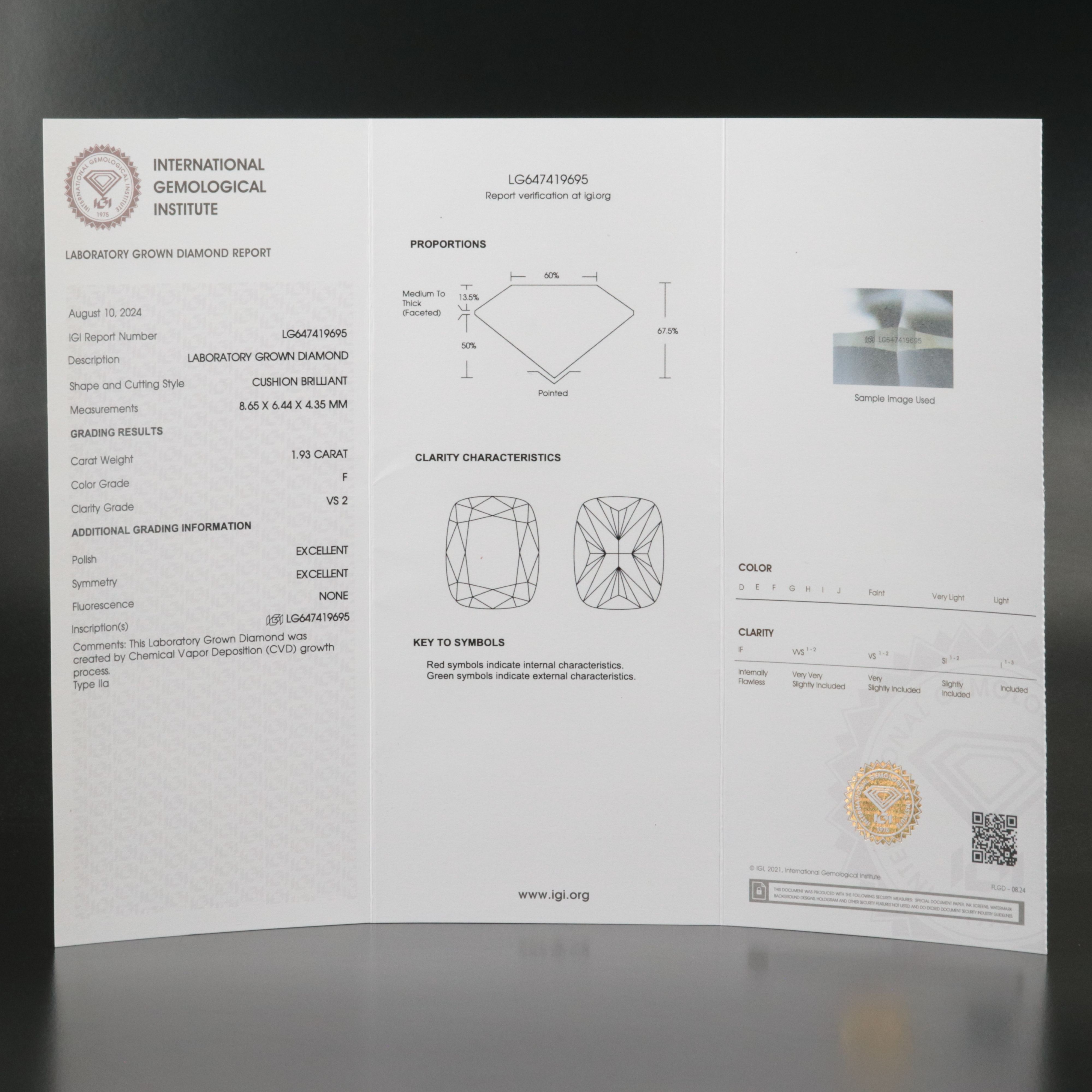 Loose 1.93 CT Lab Grown Diamond with IGI Report