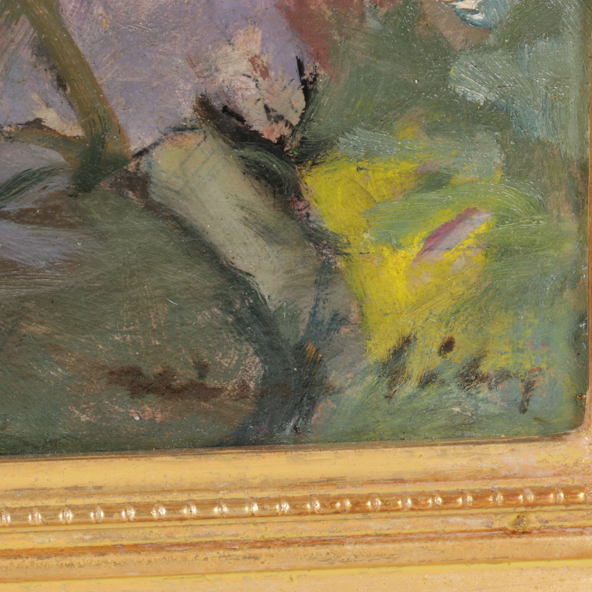 Impressionist Oil Painting Scene of a Crowded Marketplace, Mid-20th Century