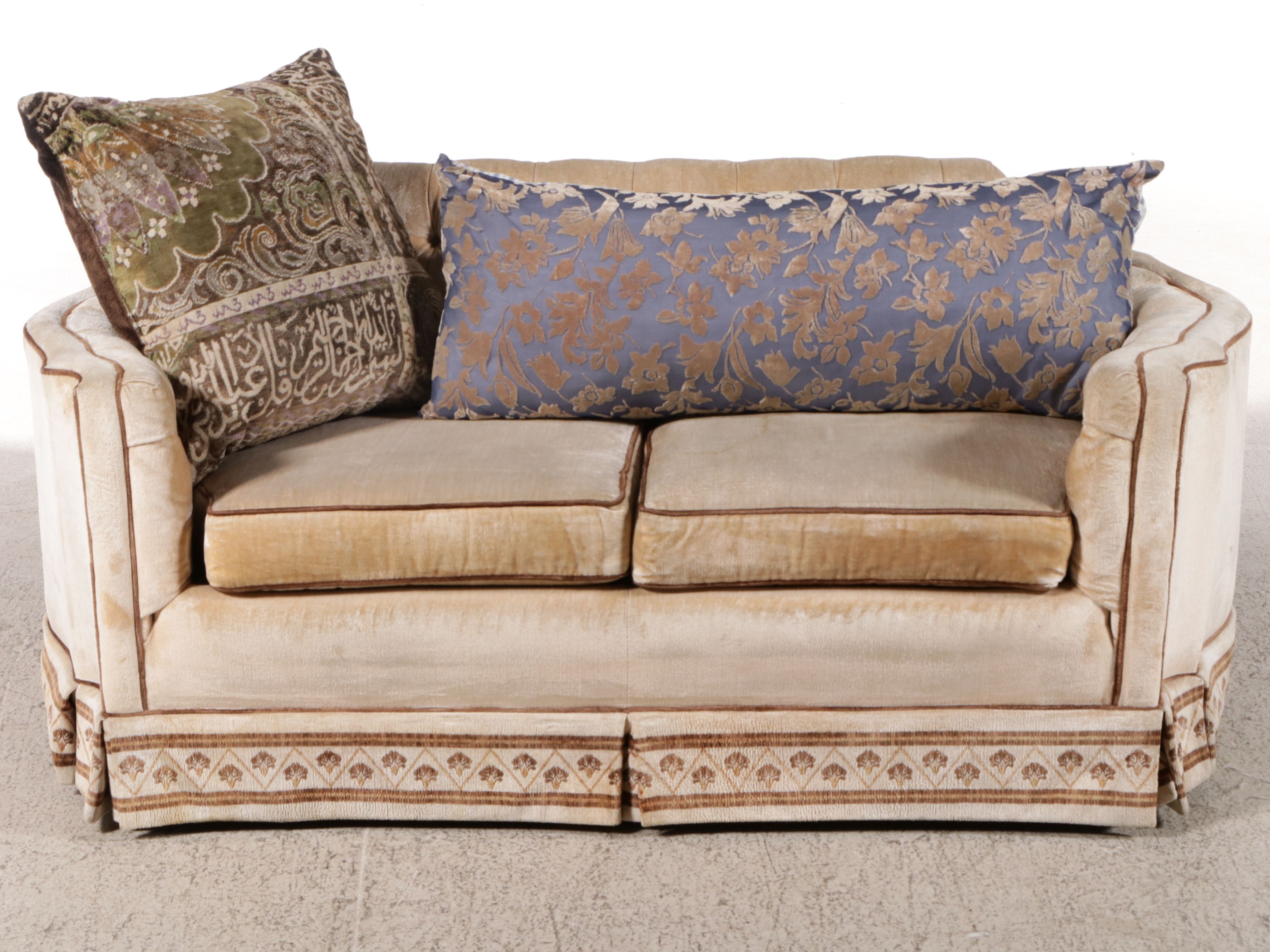 Hollywood Regency Button-Tufted Velour Upholstered Loveseat, Mid-20th Century