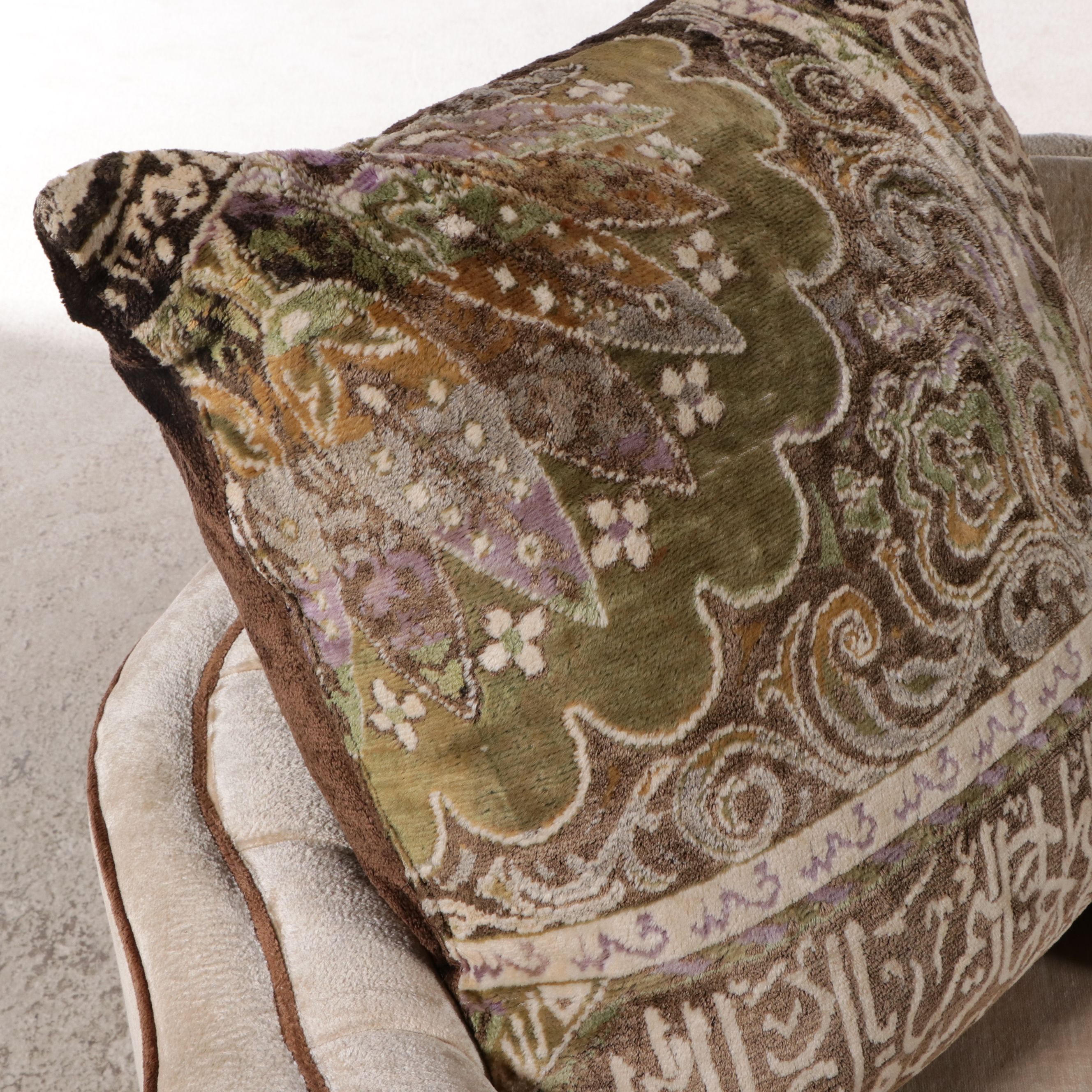 Hollywood Regency Button-Tufted Velour Upholstered Loveseat, Mid-20th Century