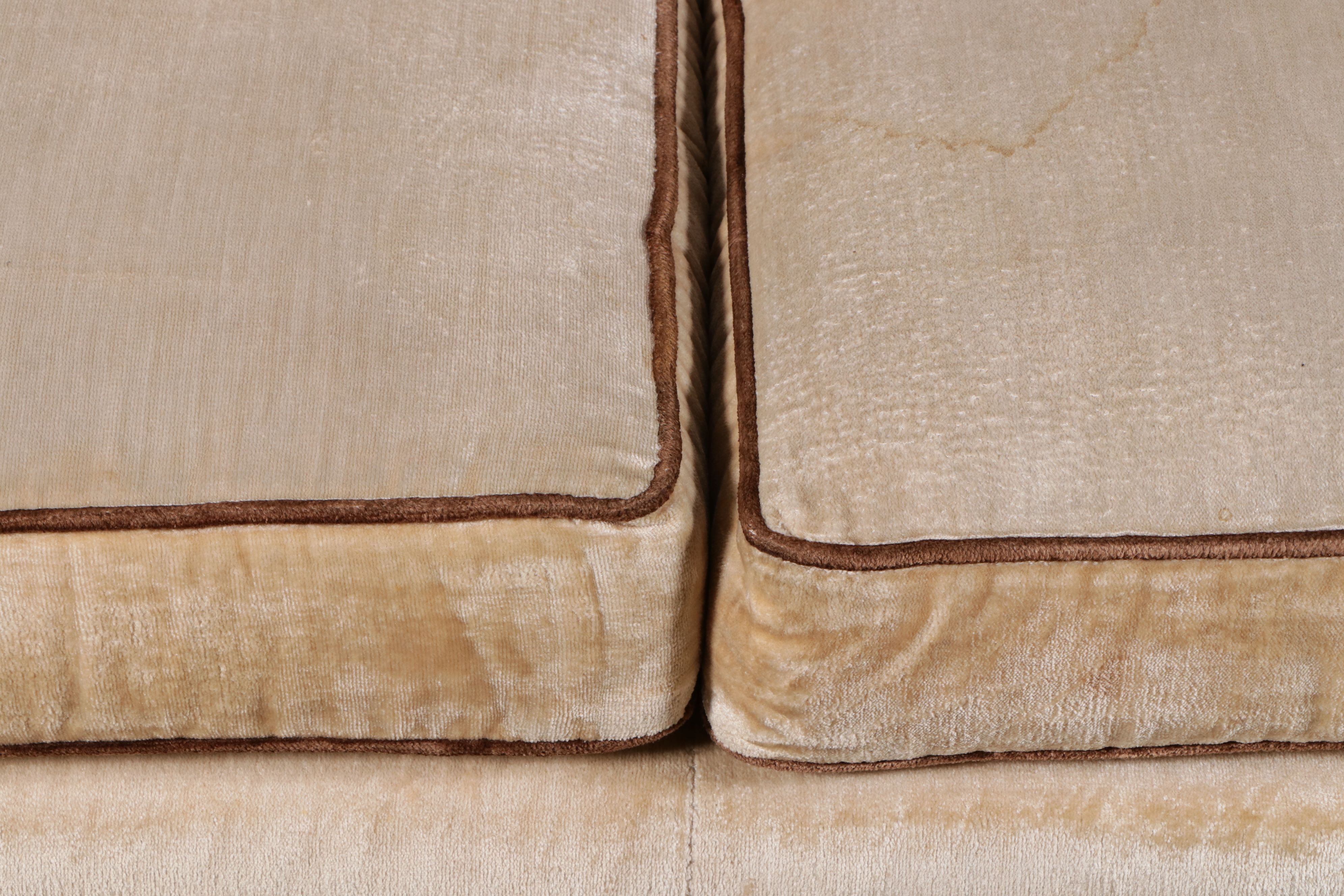 Hollywood Regency Button-Tufted Velour Upholstered Loveseat, Mid-20th Century