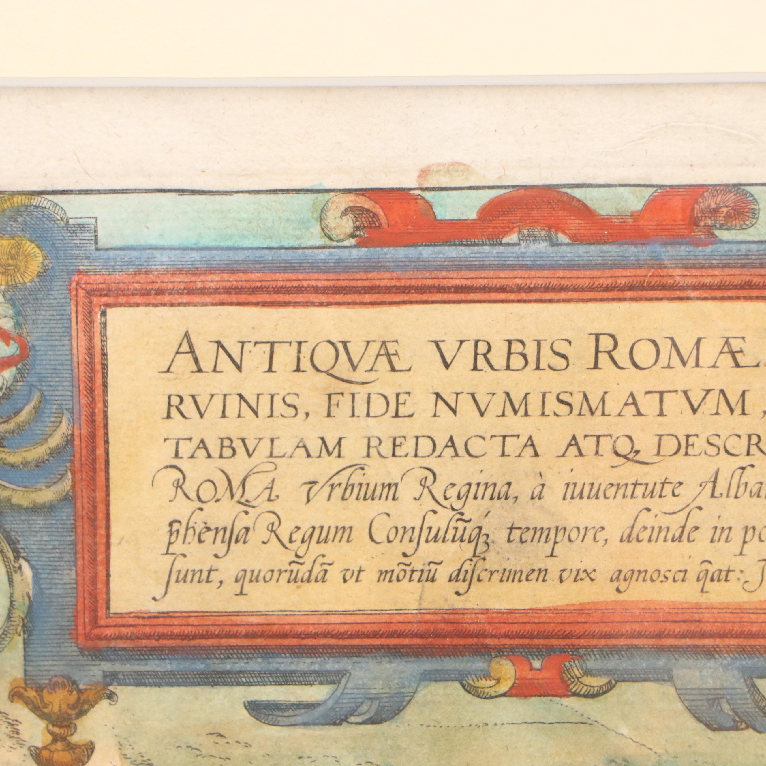 Braun & Hogenberg Hand-Colored Map Engraving of Ancient Rome, 1588