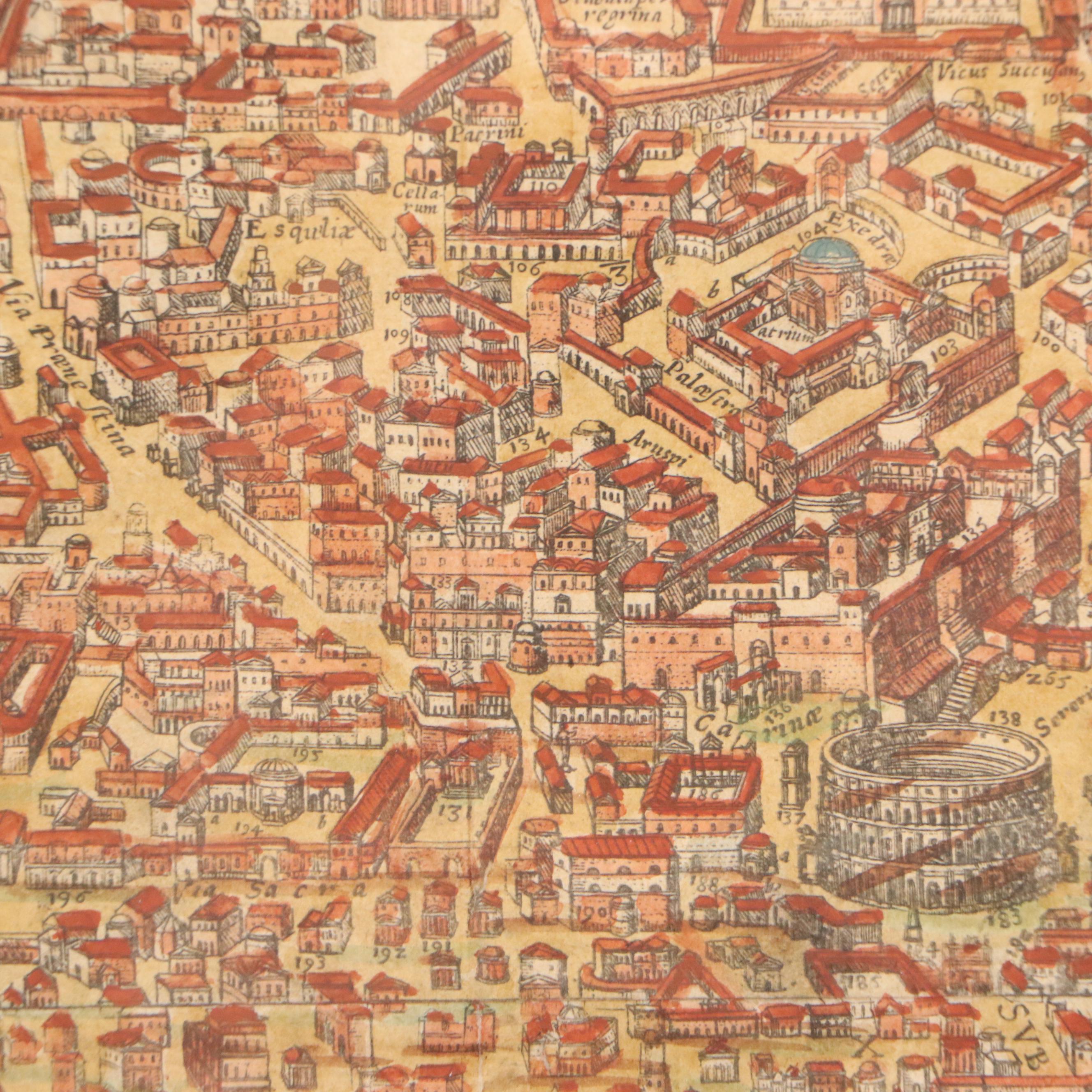 Braun & Hogenberg Hand-Colored Map Engraving of Ancient Rome, 1588