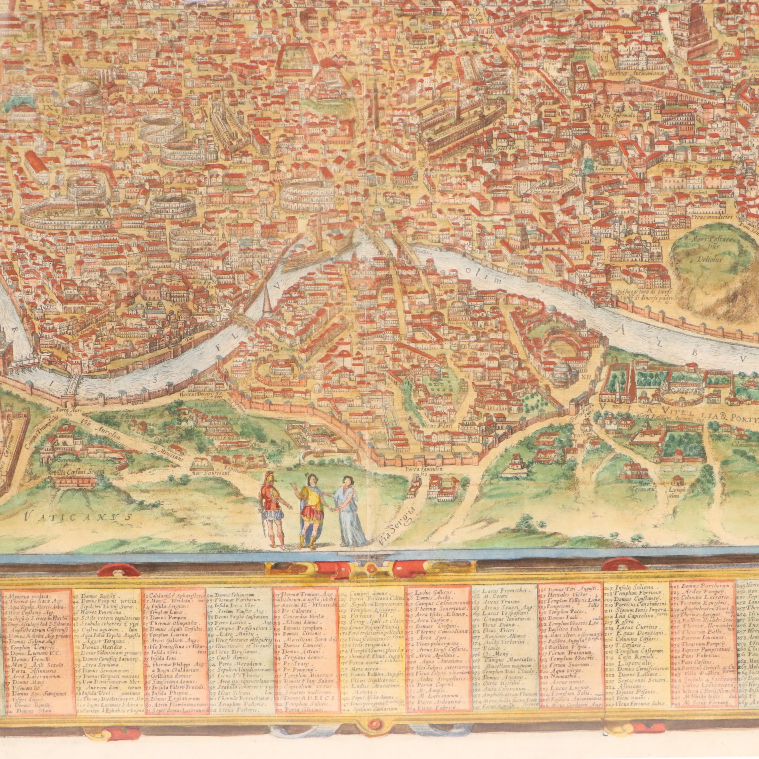 Braun & Hogenberg Hand-Colored Map Engraving of Ancient Rome, 1588