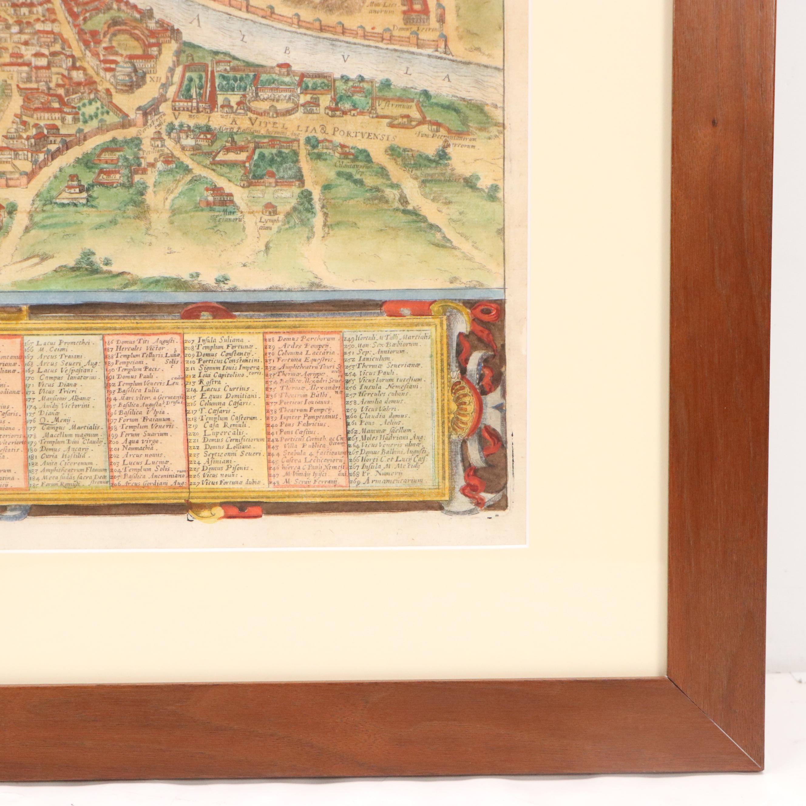 Braun & Hogenberg Hand-Colored Map Engraving of Ancient Rome, 1588