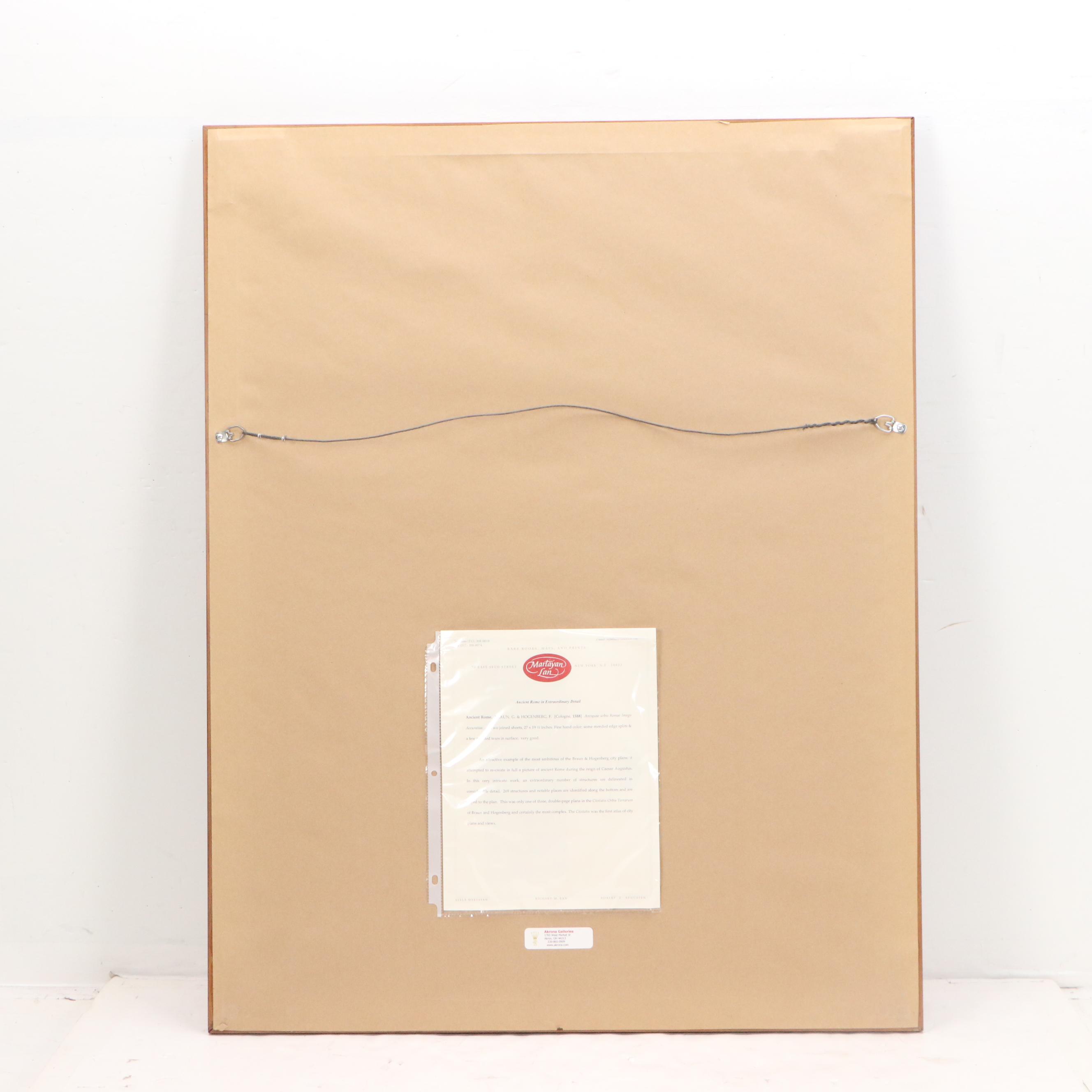 Braun & Hogenberg Hand-Colored Map Engraving of Ancient Rome, 1588