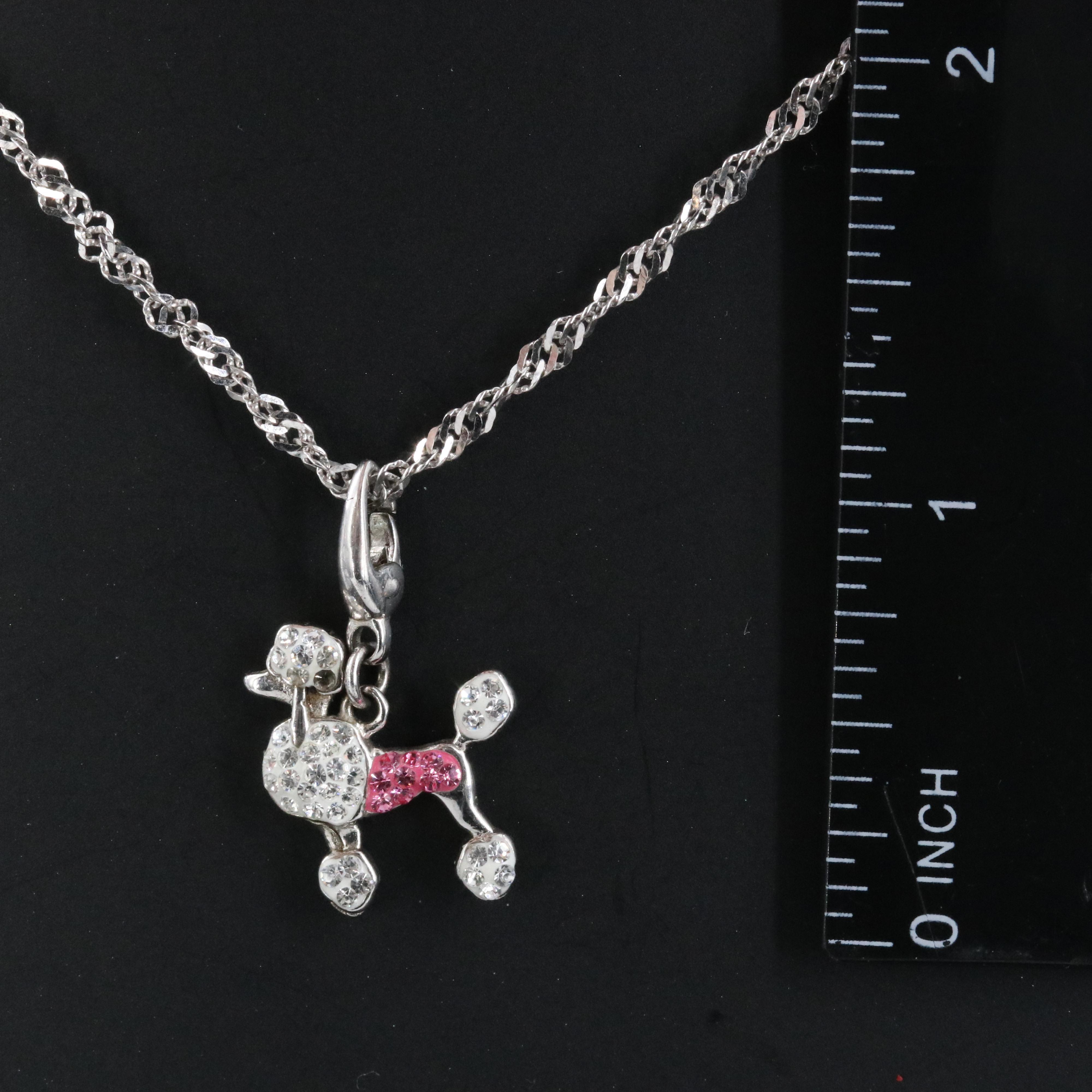 Sterling Rhinestone Poodle Pendant with 14K Singapore Chain Necklace