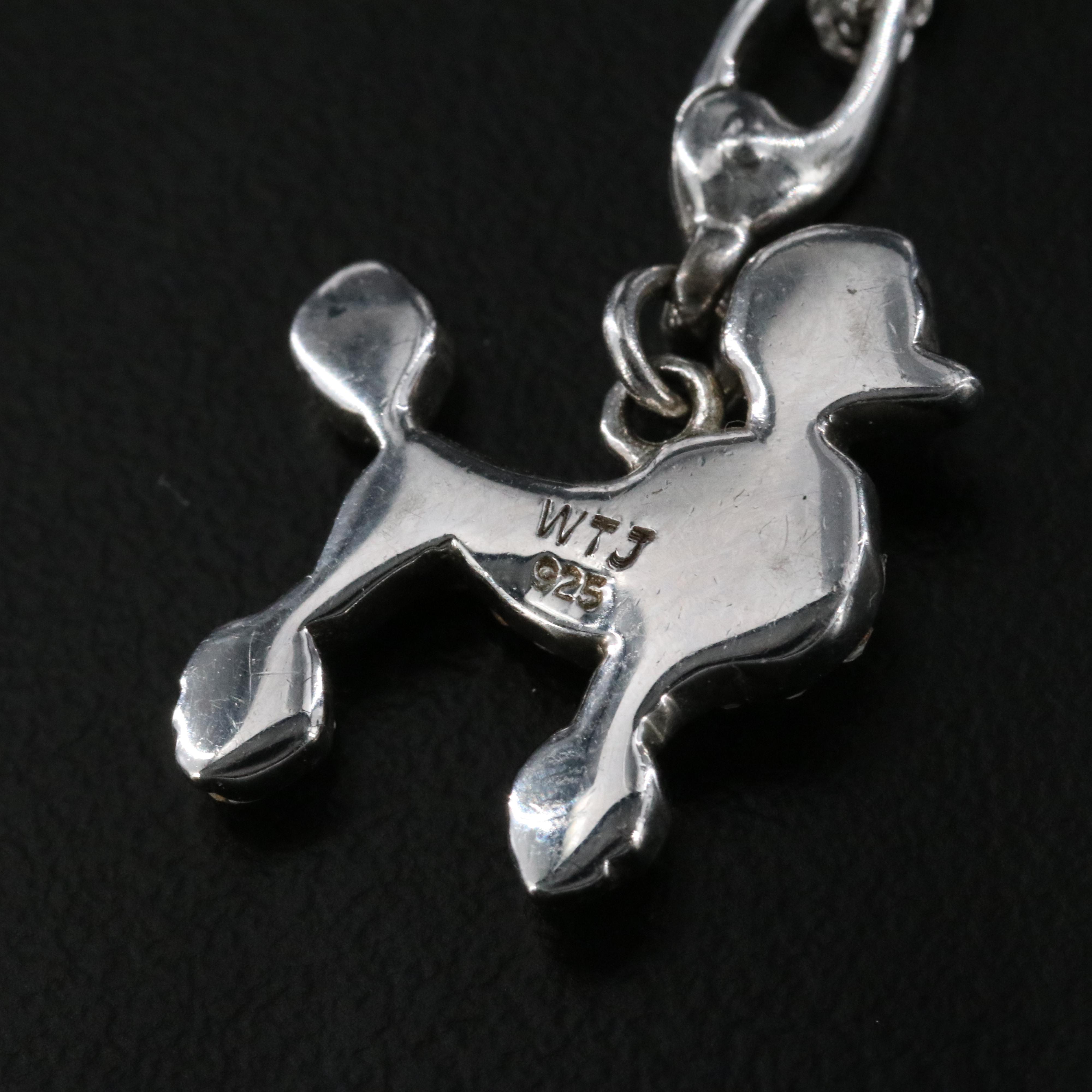 Sterling Rhinestone Poodle Pendant with 14K Singapore Chain Necklace