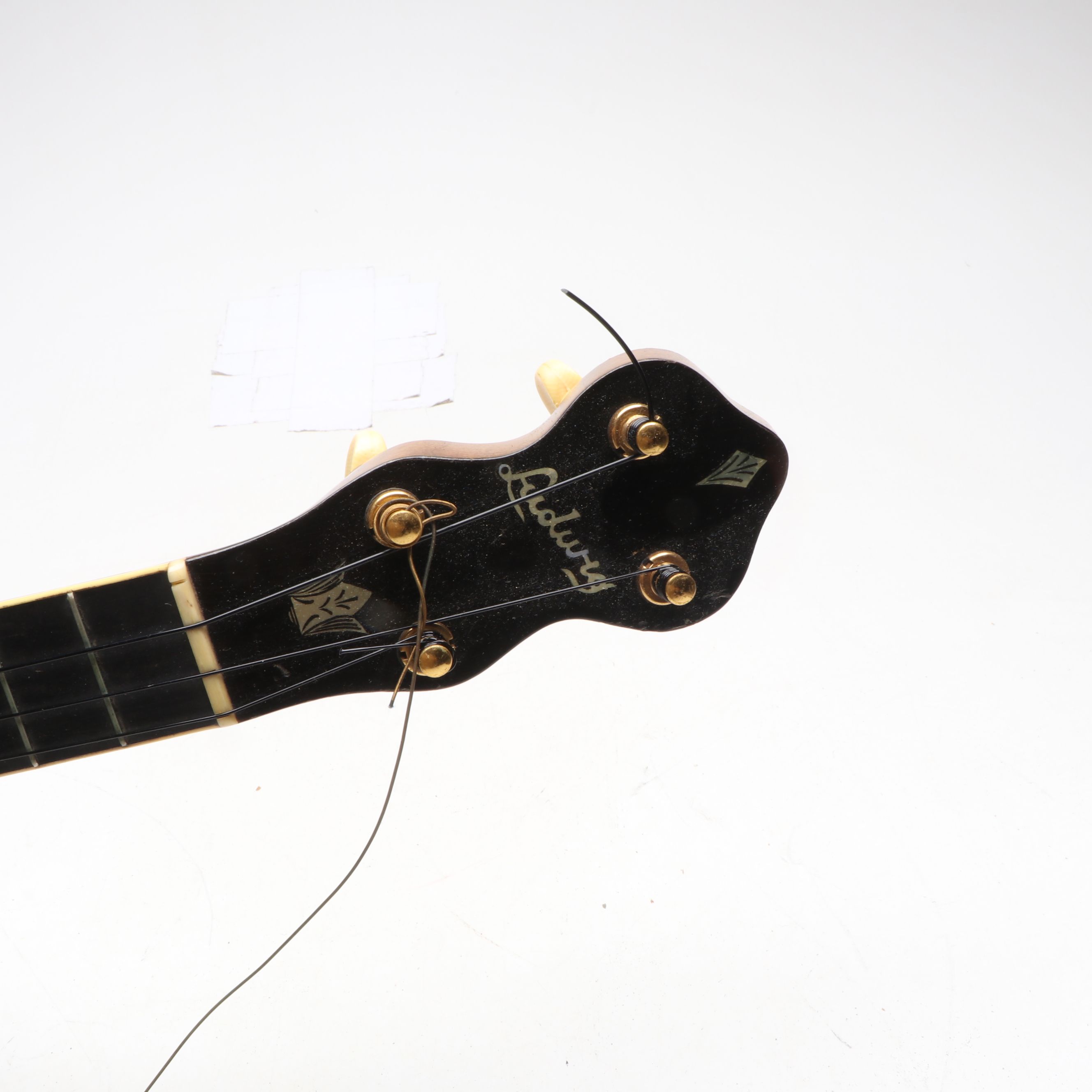 Ludwig Marquetry Wood and MOP Inlay Four-String Banjo, Early 20th Century