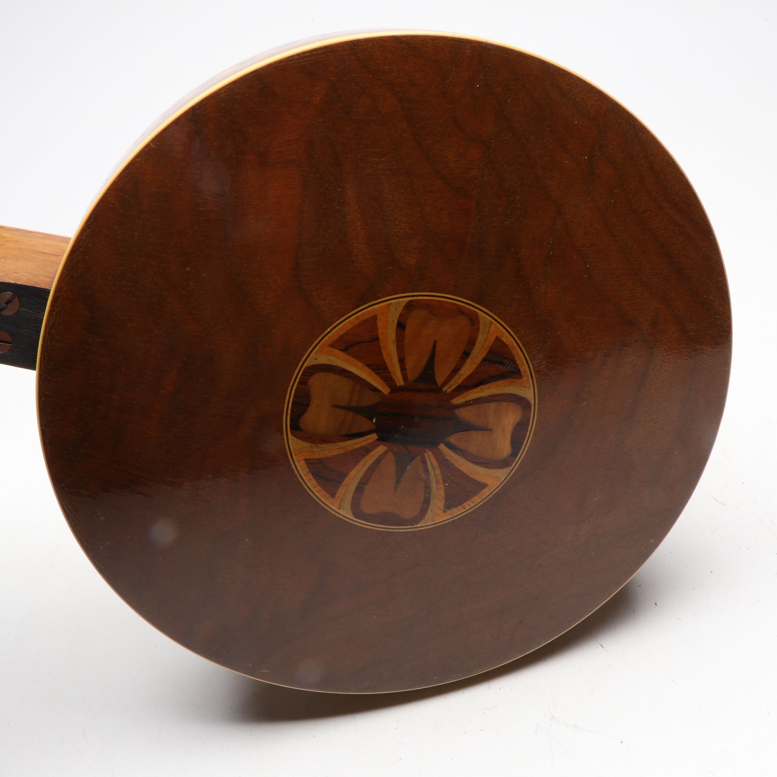 Ludwig Marquetry Wood and MOP Inlay Four-String Banjo, Early 20th Century