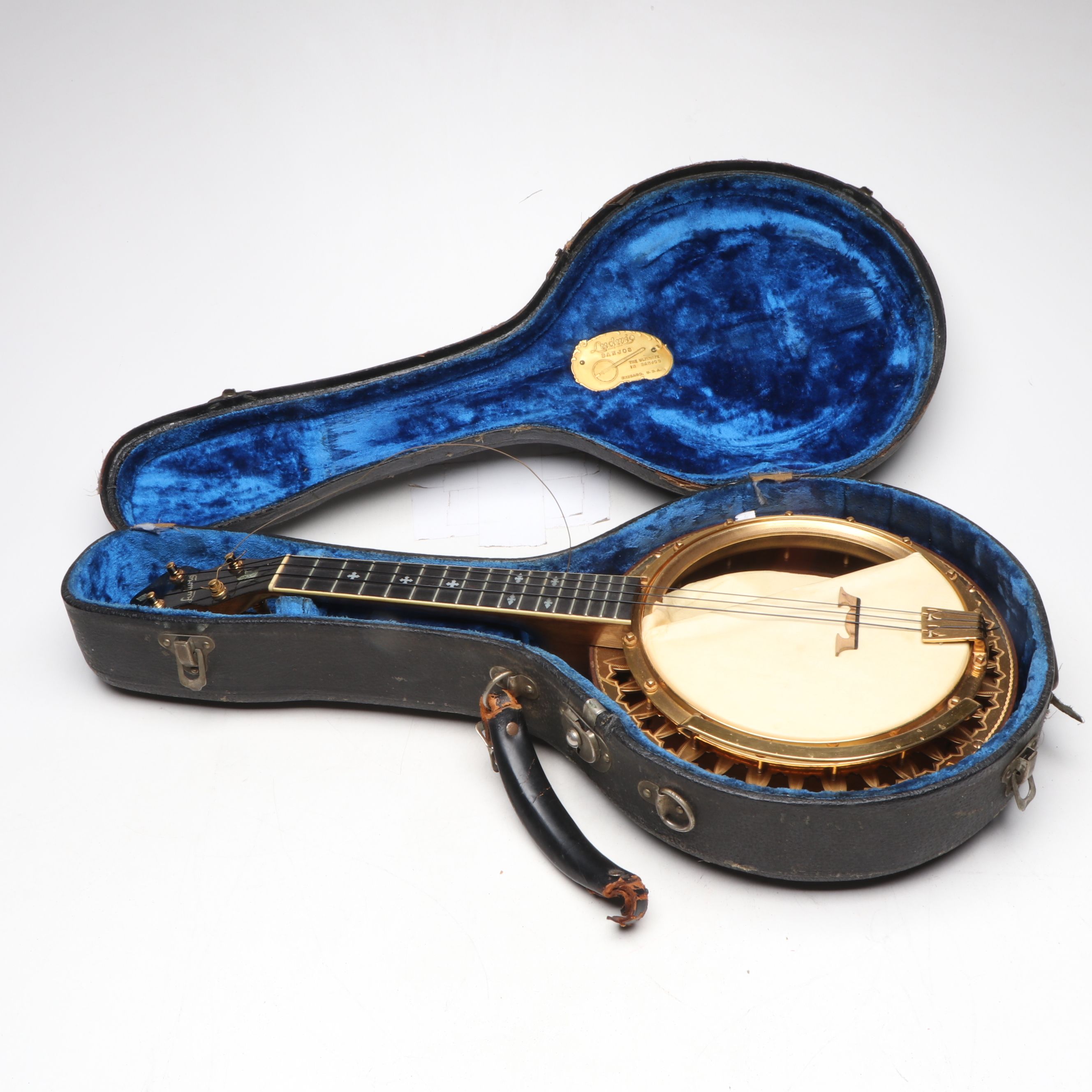 Ludwig Marquetry Wood and MOP Inlay Four-String Banjo, Early 20th Century