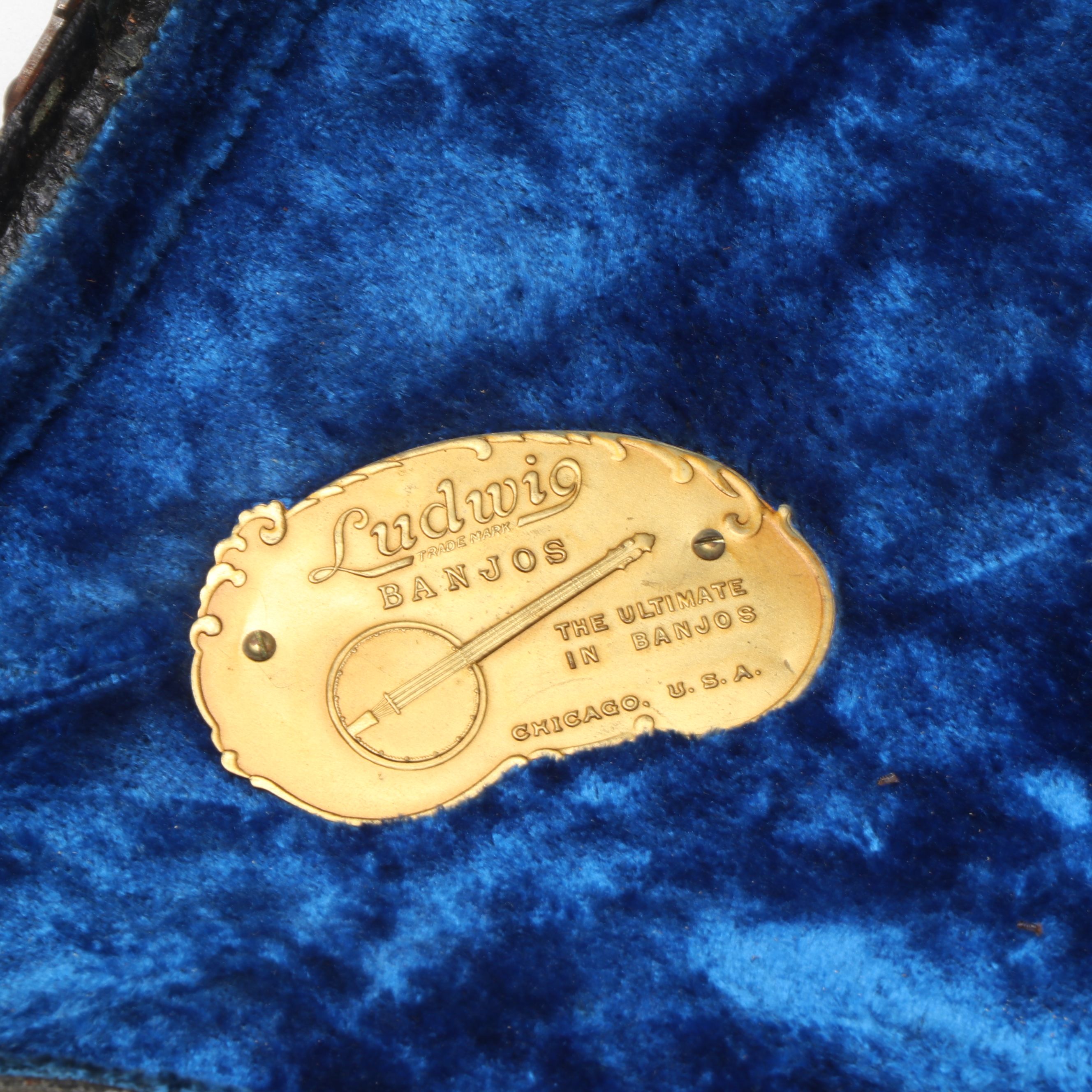 Ludwig Marquetry Wood and MOP Inlay Four-String Banjo, Early 20th Century