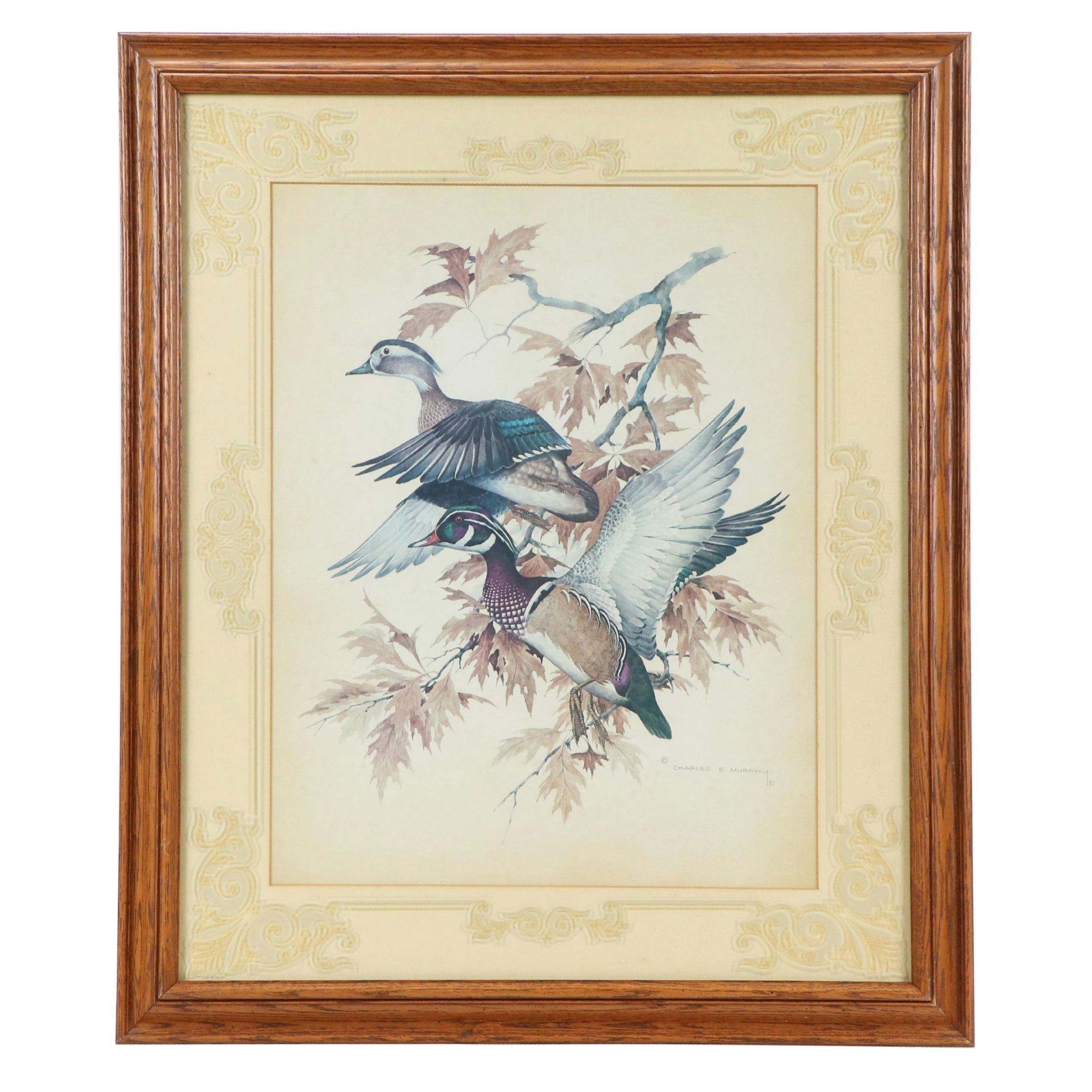 Offset Lithograph After Charles E. Murphy "Wood Ducks in the Oaks," 1980s