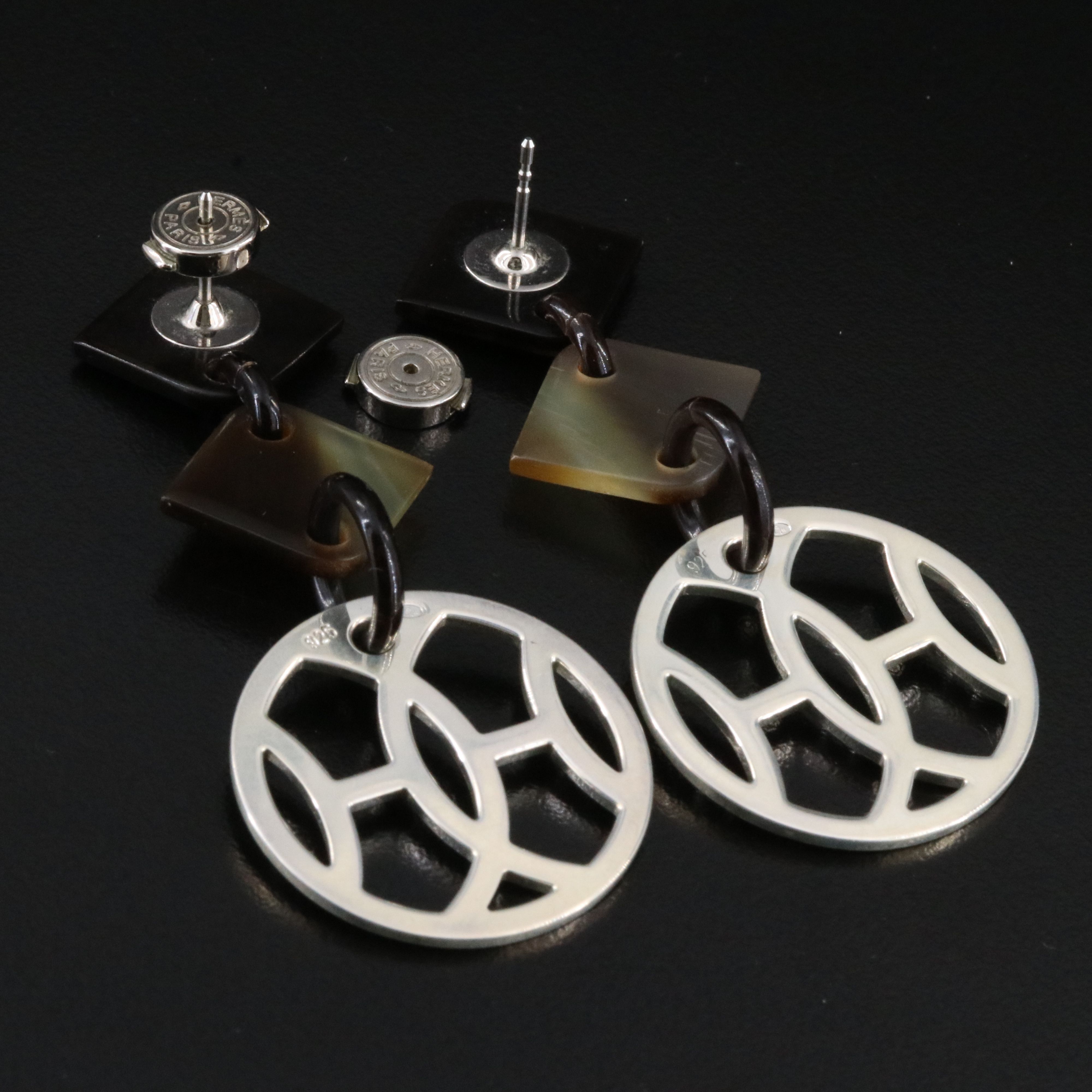 Hermès Lift Sterling and Horn Drop Earrings