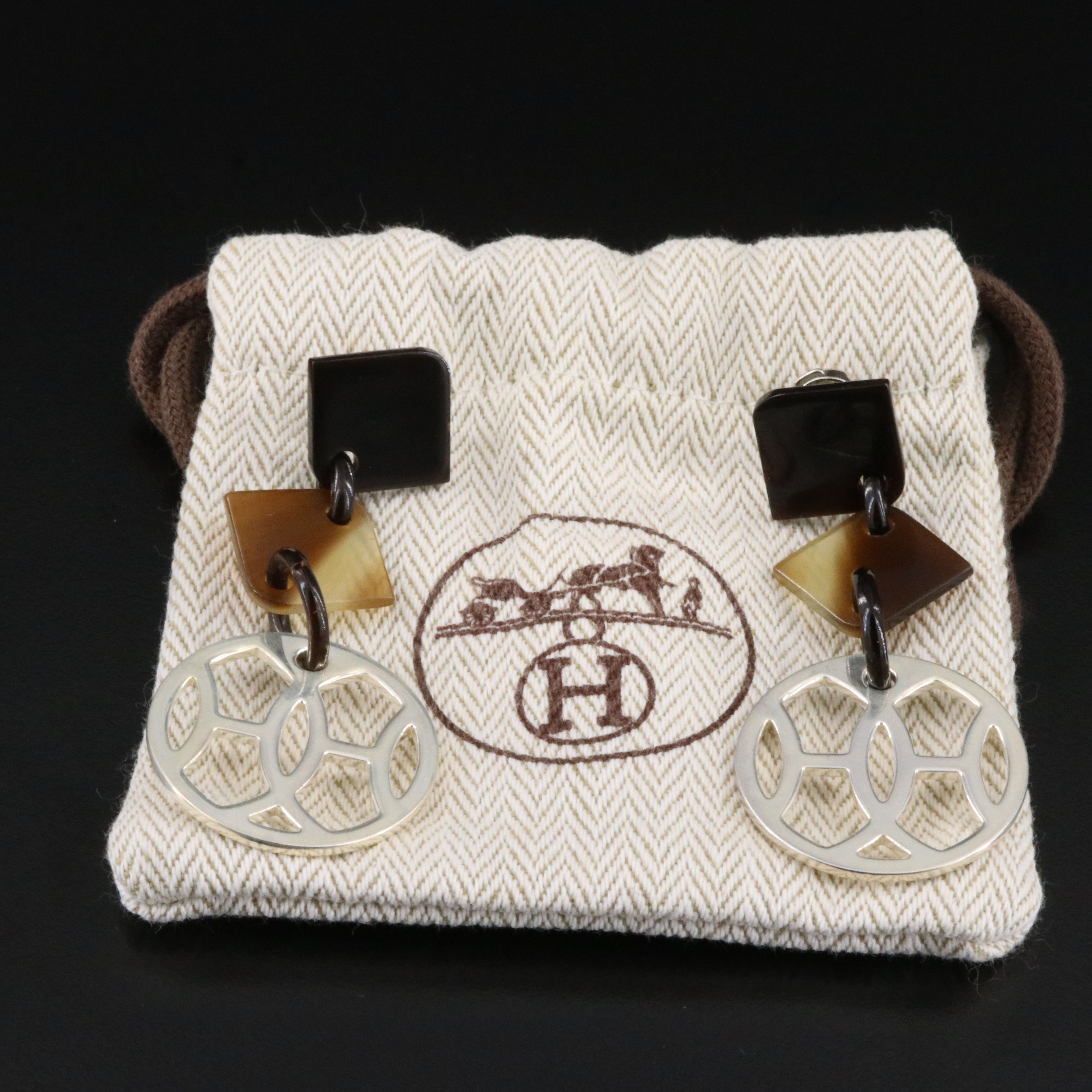 Hermès Lift Sterling and Horn Drop Earrings