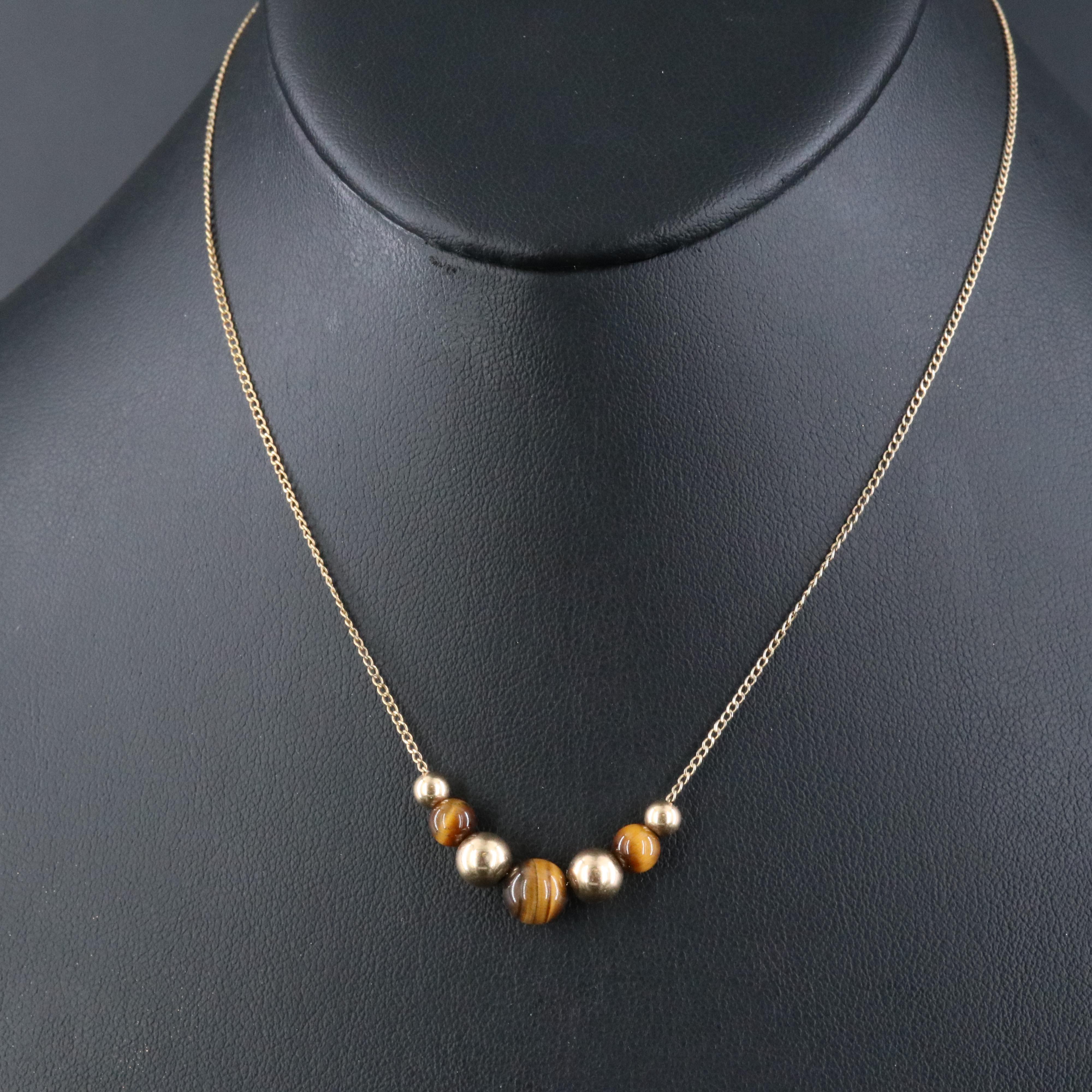Gold-Filled Tiger's Eye Necklace with 14K Bead Accents
