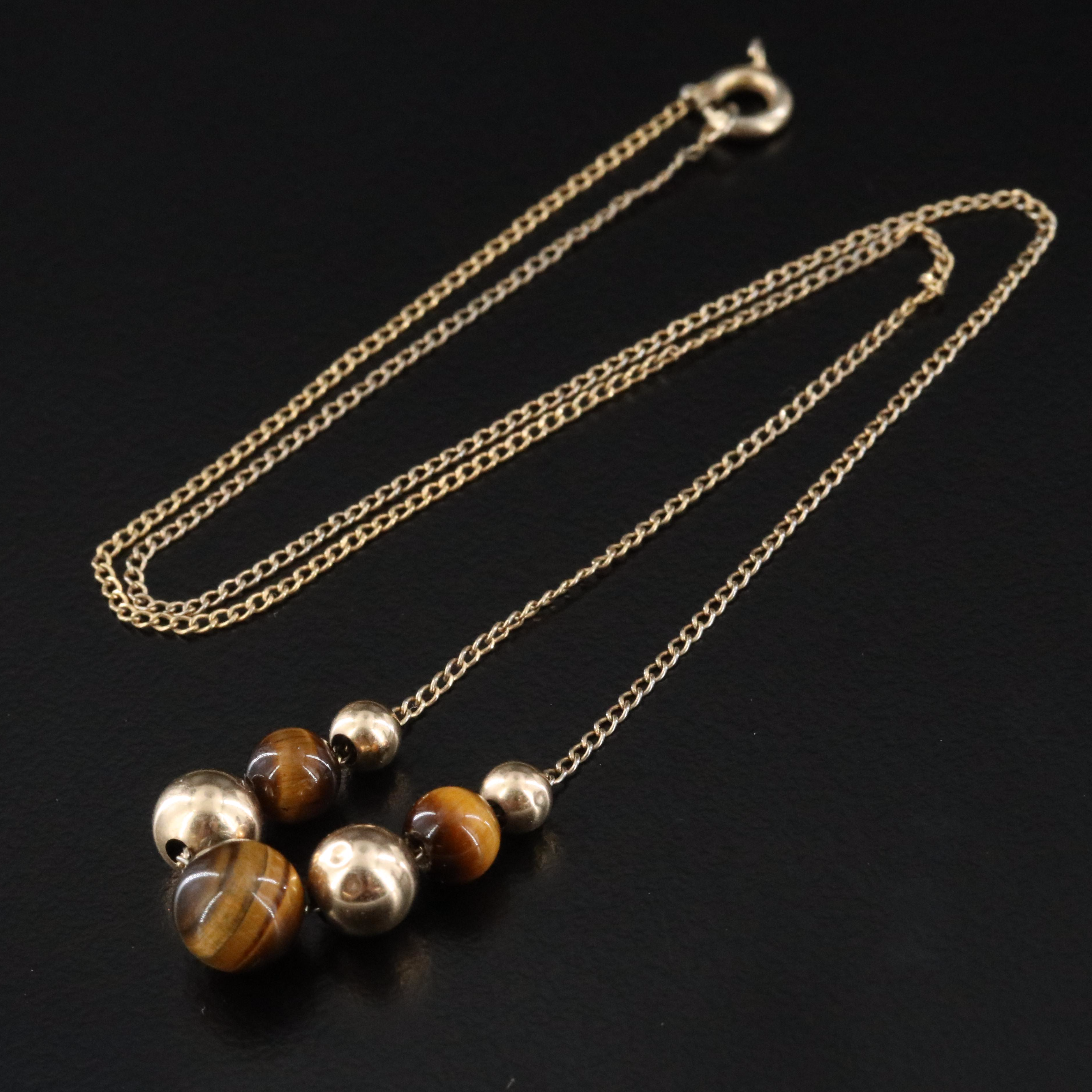 Gold-Filled Tiger's Eye Necklace with 14K Bead Accents