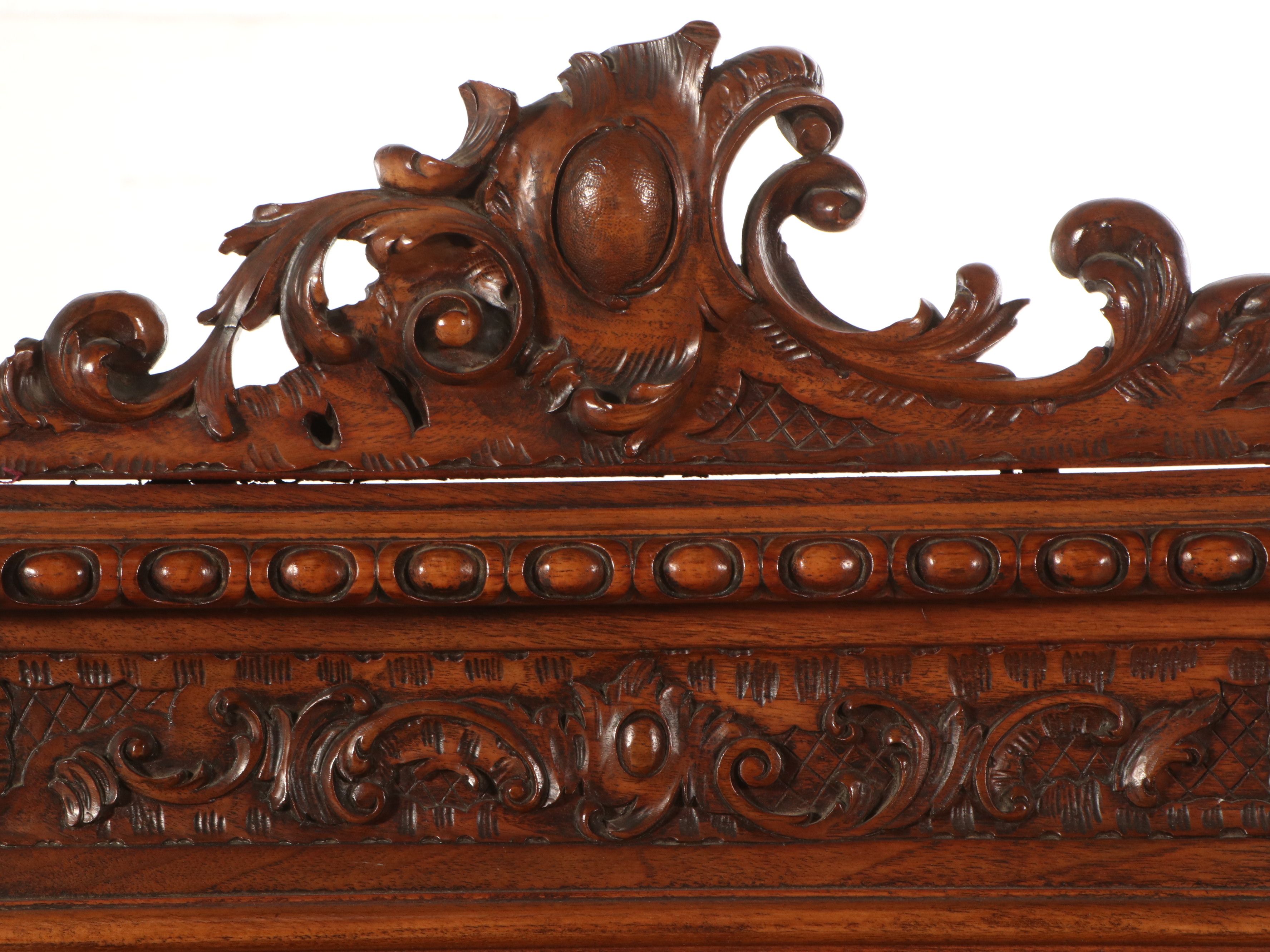 Spanish Rococo Style Carved Wood and Leather Throne Armchair