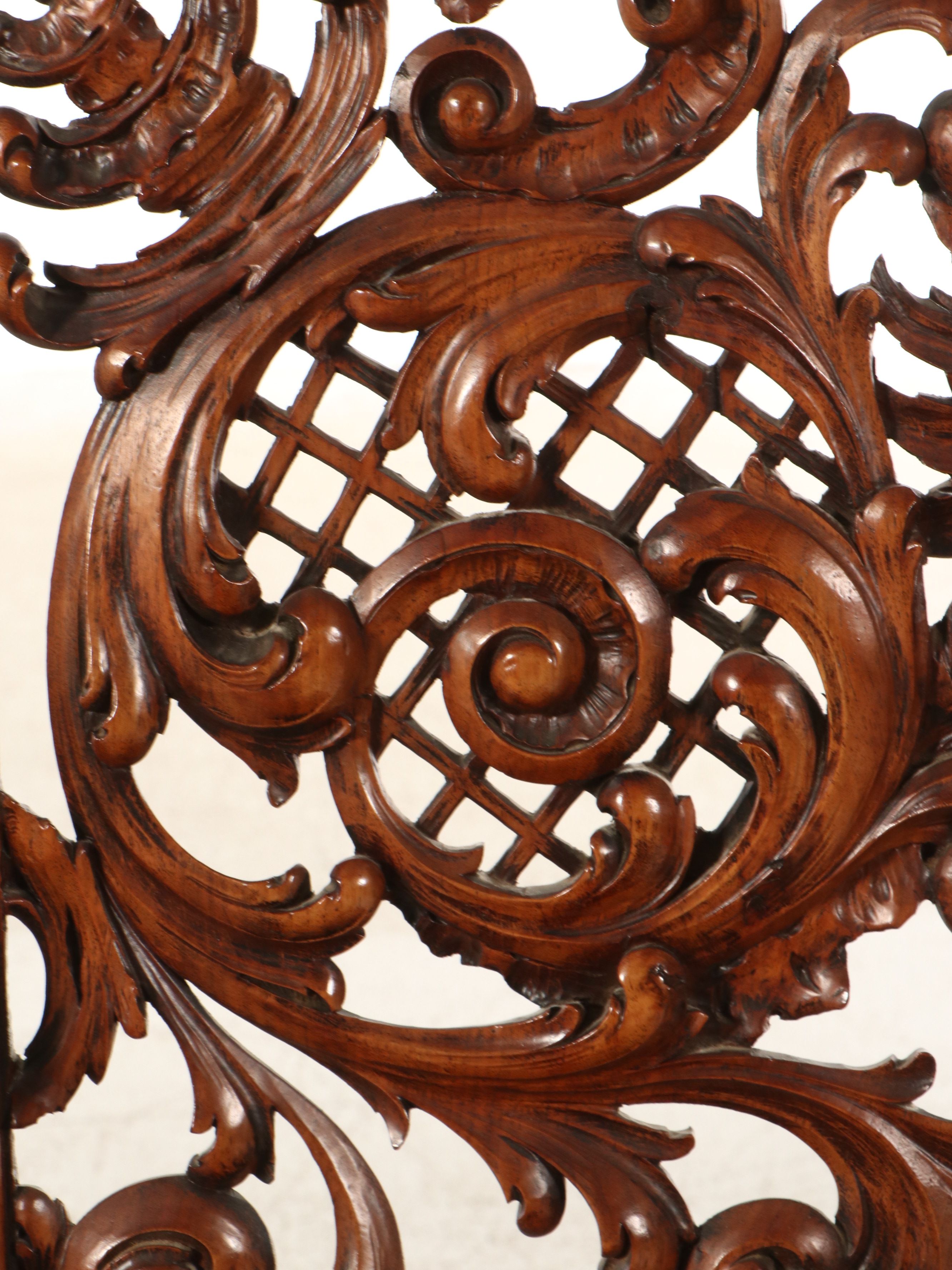 Spanish Rococo Style Carved Wood and Leather Throne Armchair