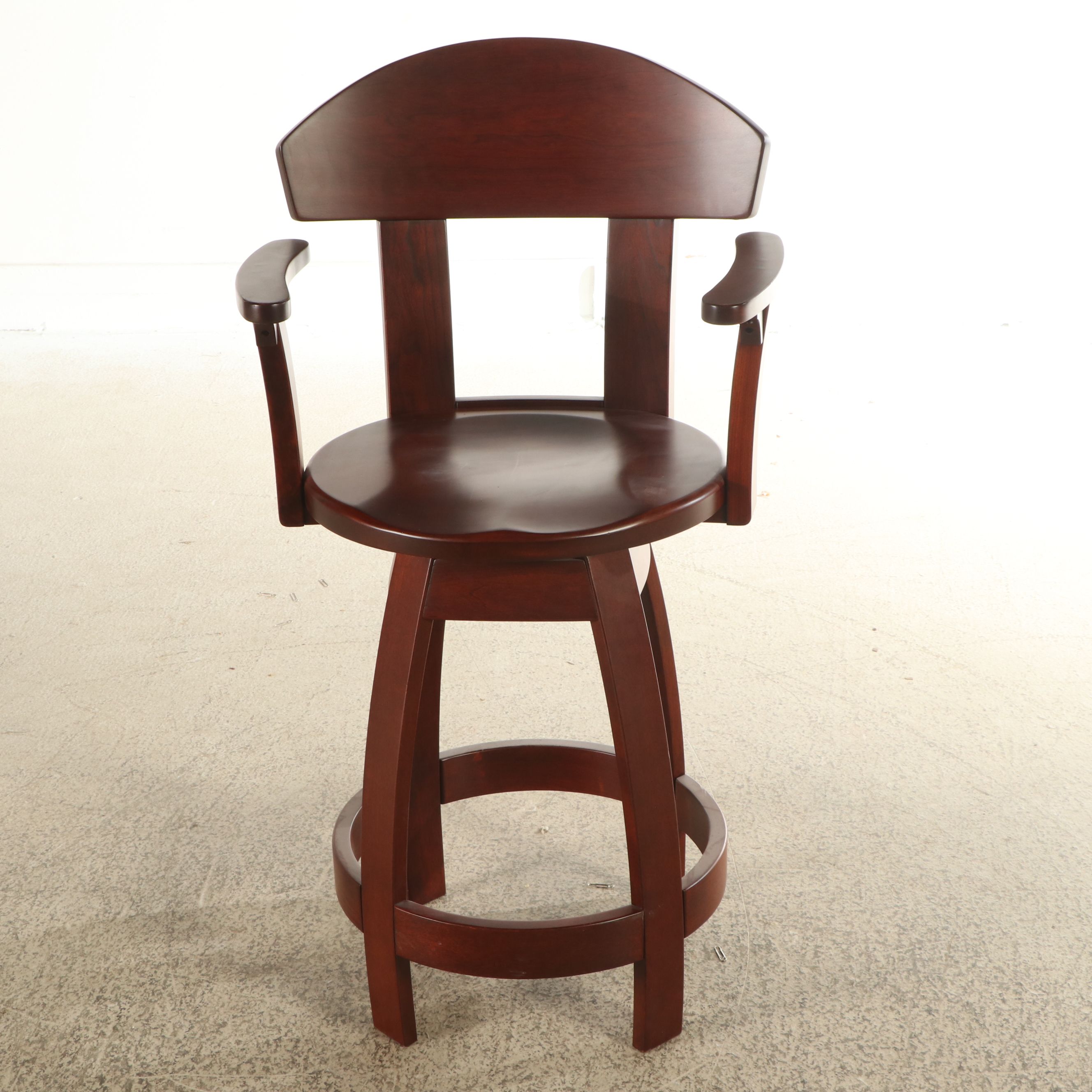 Set of Three Contemporary Walnut Swivel Barstools
