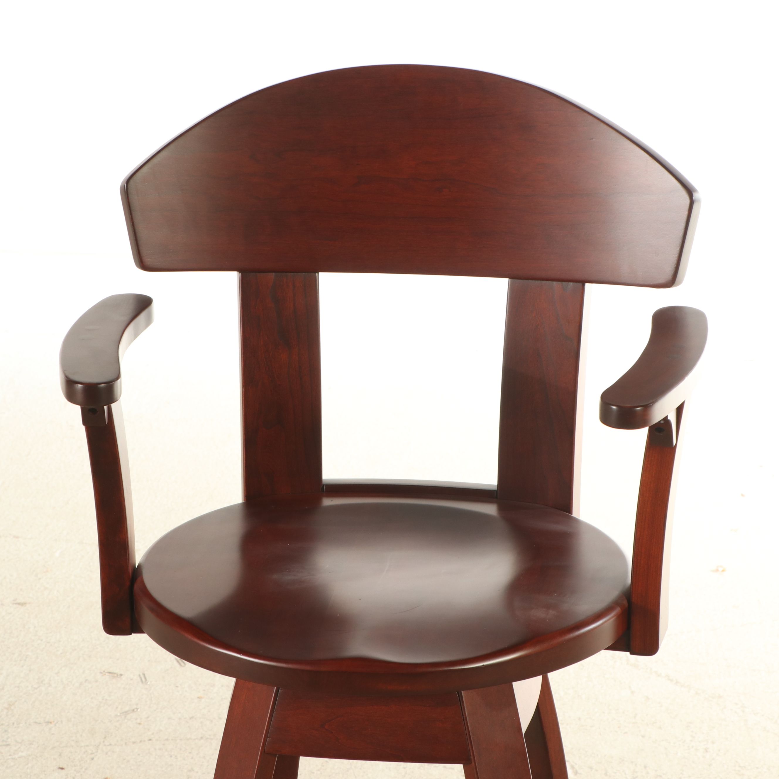 Set of Three Contemporary Walnut Swivel Barstools