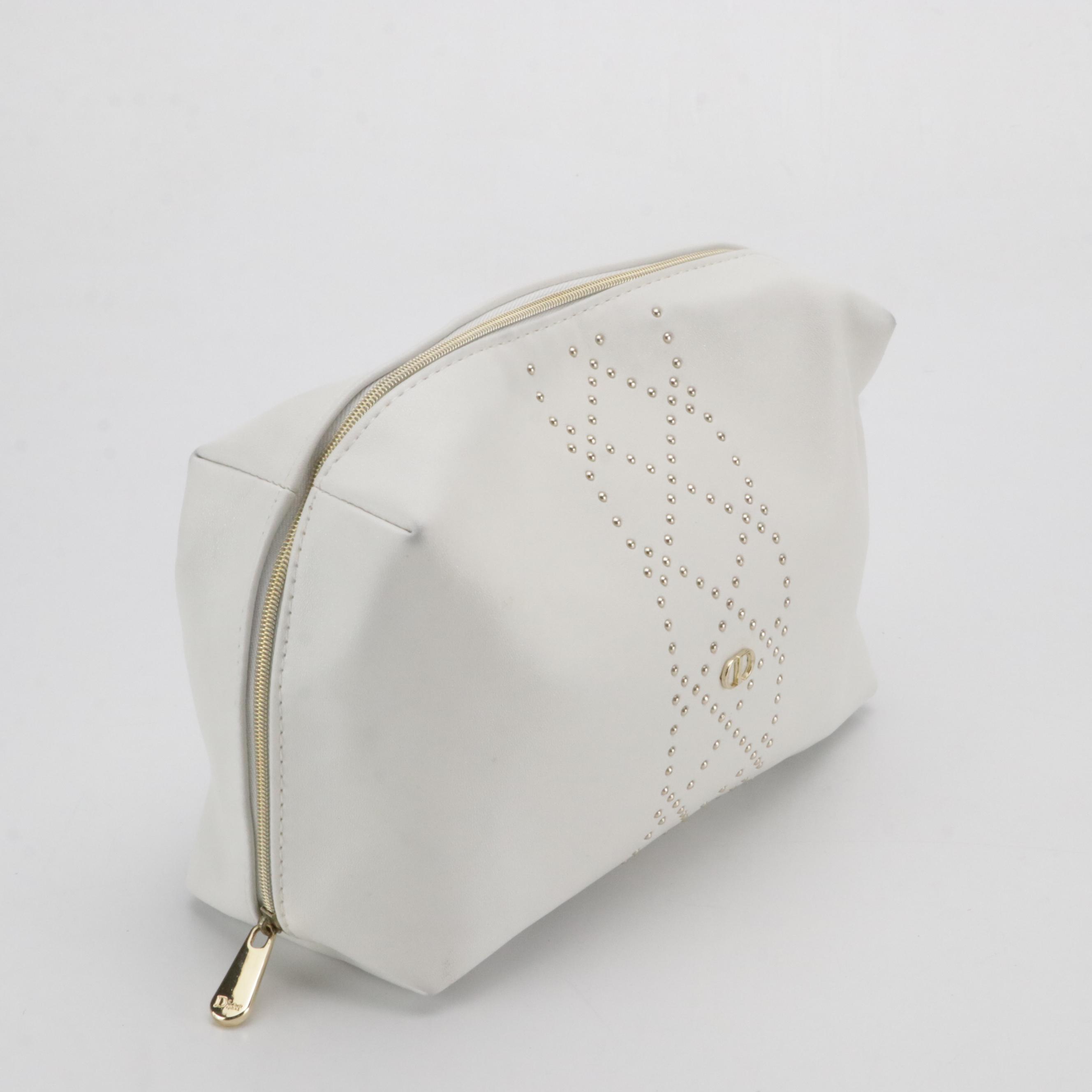 Dior Beauté Cosmetics Pouch in White Synthetic with Stud Details