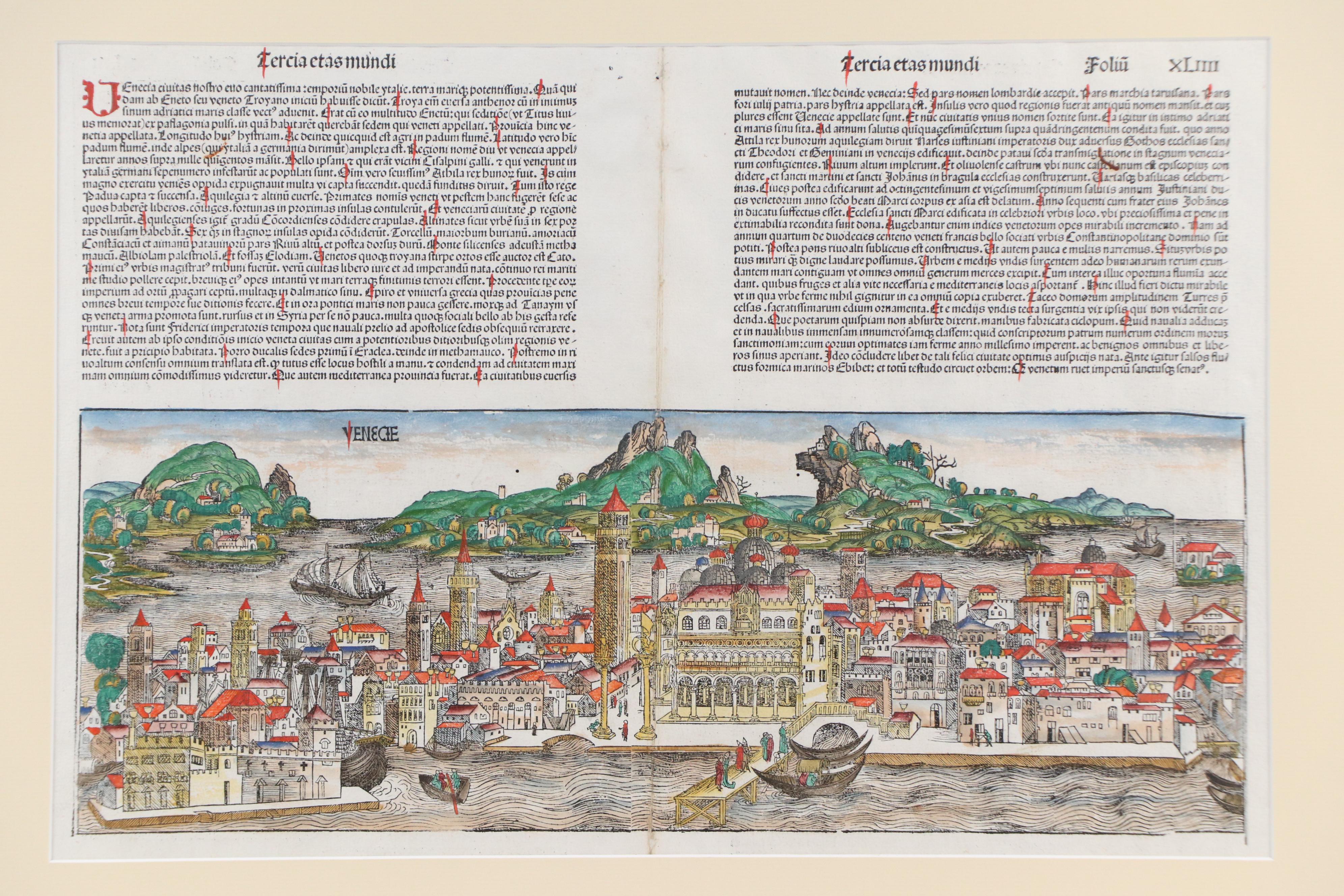 Hand-Colored Latin Manuscript from Hartmann Schedel's "Nuremberg Chronicle"
